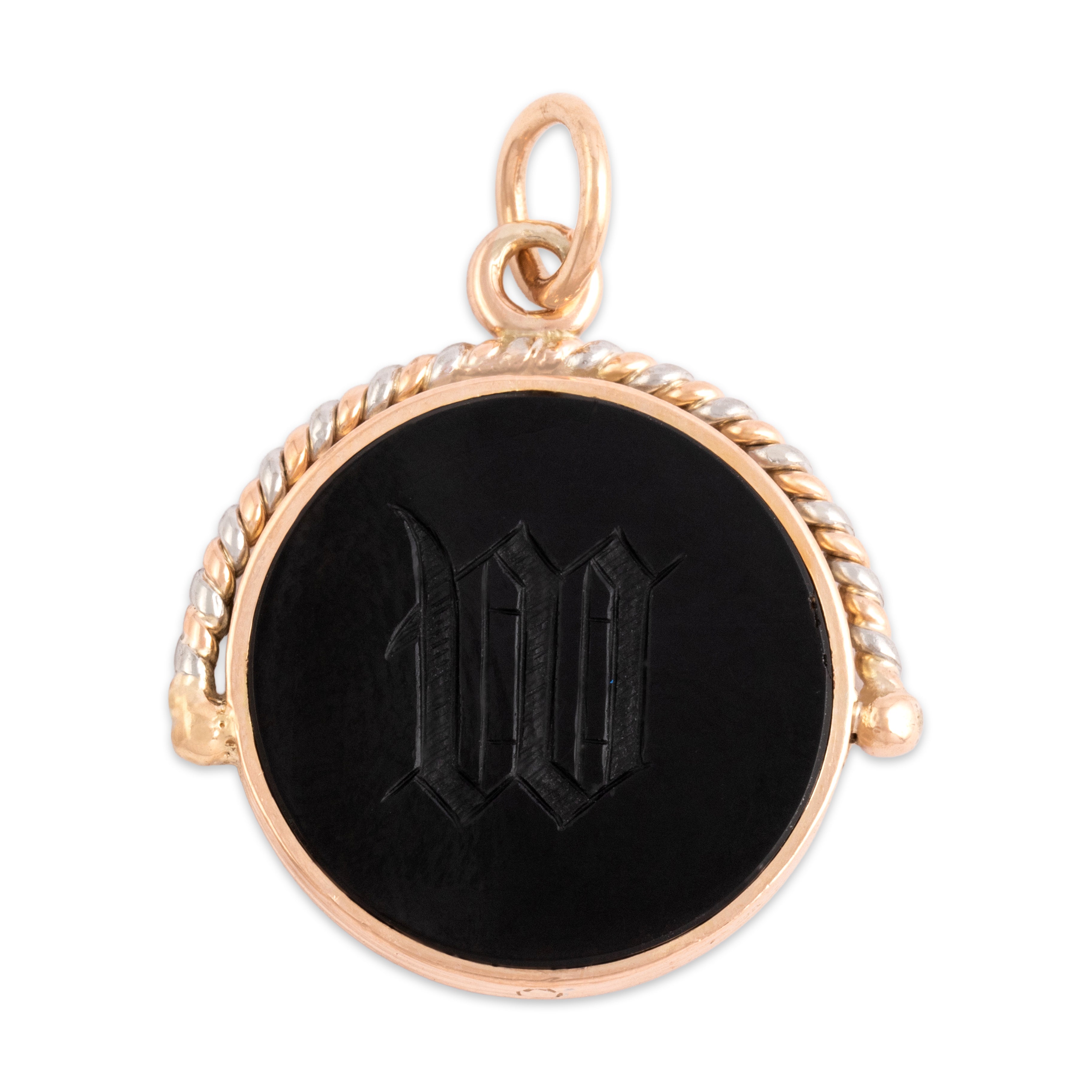 Antique Victorian 14k Rosy Yellow Gold & Platinum Sardonyx Striking Shakespeare Cameo Charm / Pendant - Overall view