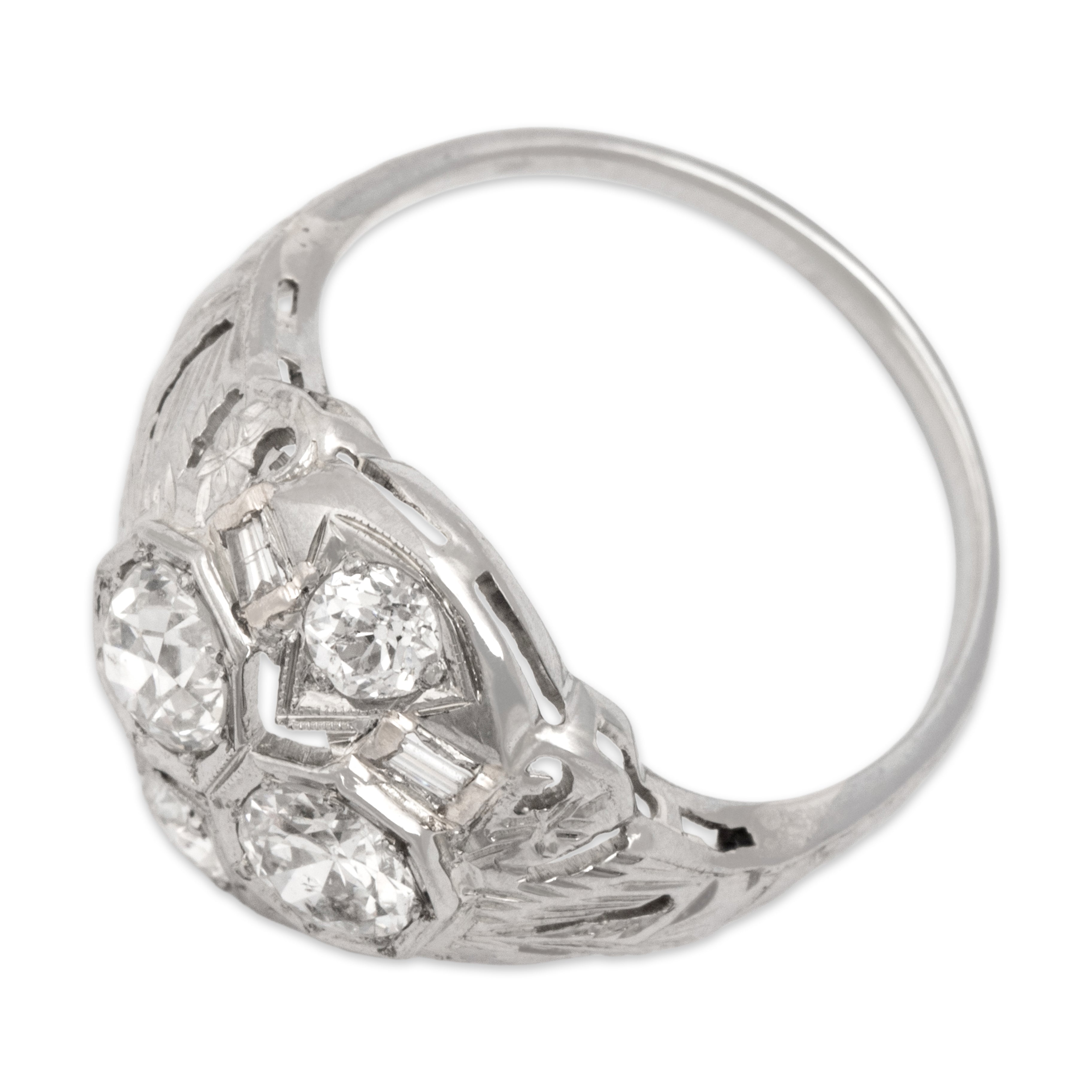 Antique Art Deco 14k White Gold [Custom Carat] Incredible Intricate Geometric Ring - Overall view