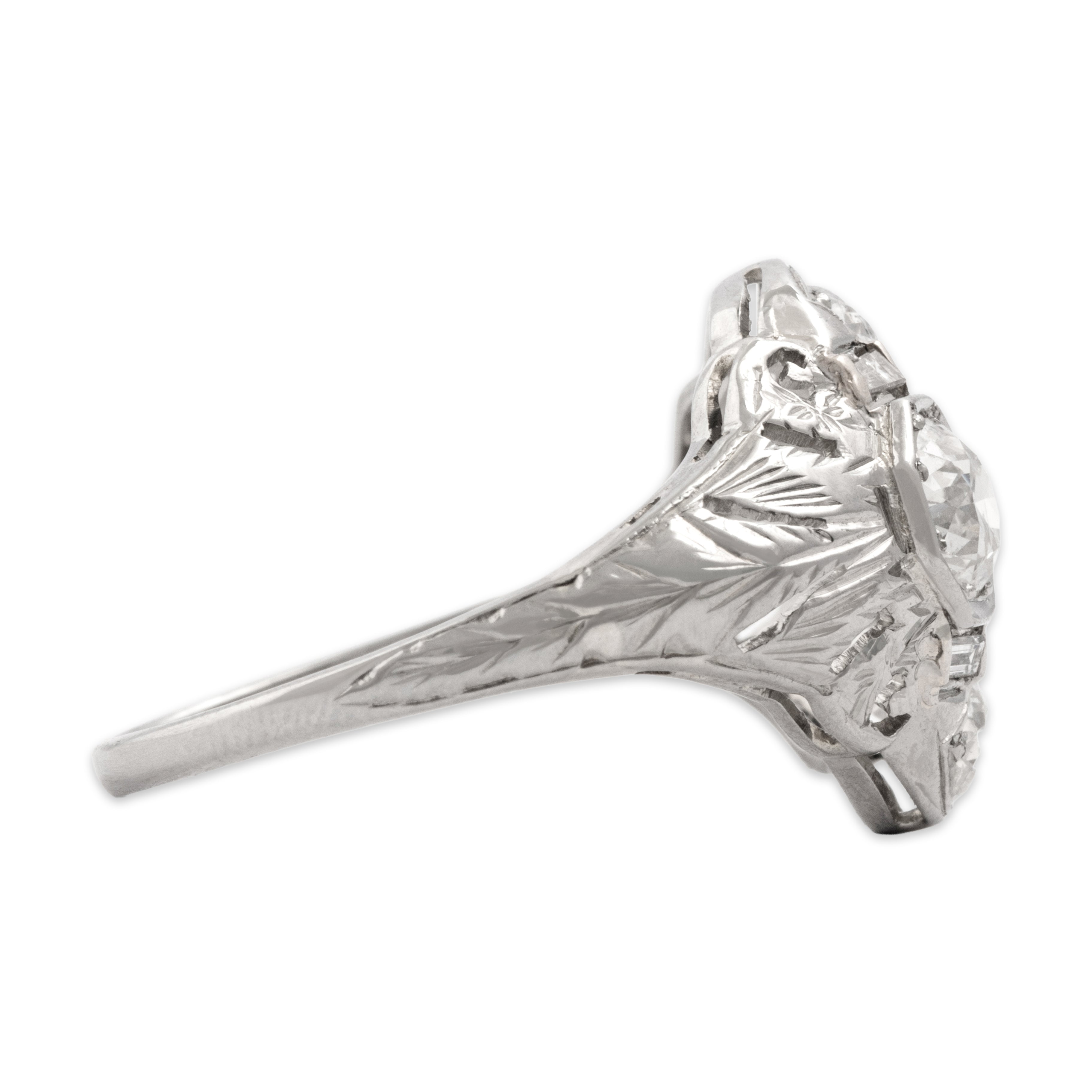 Antique Art Deco 14k White Gold [Custom Carat] Incredible Intricate Geometric Ring - Side view