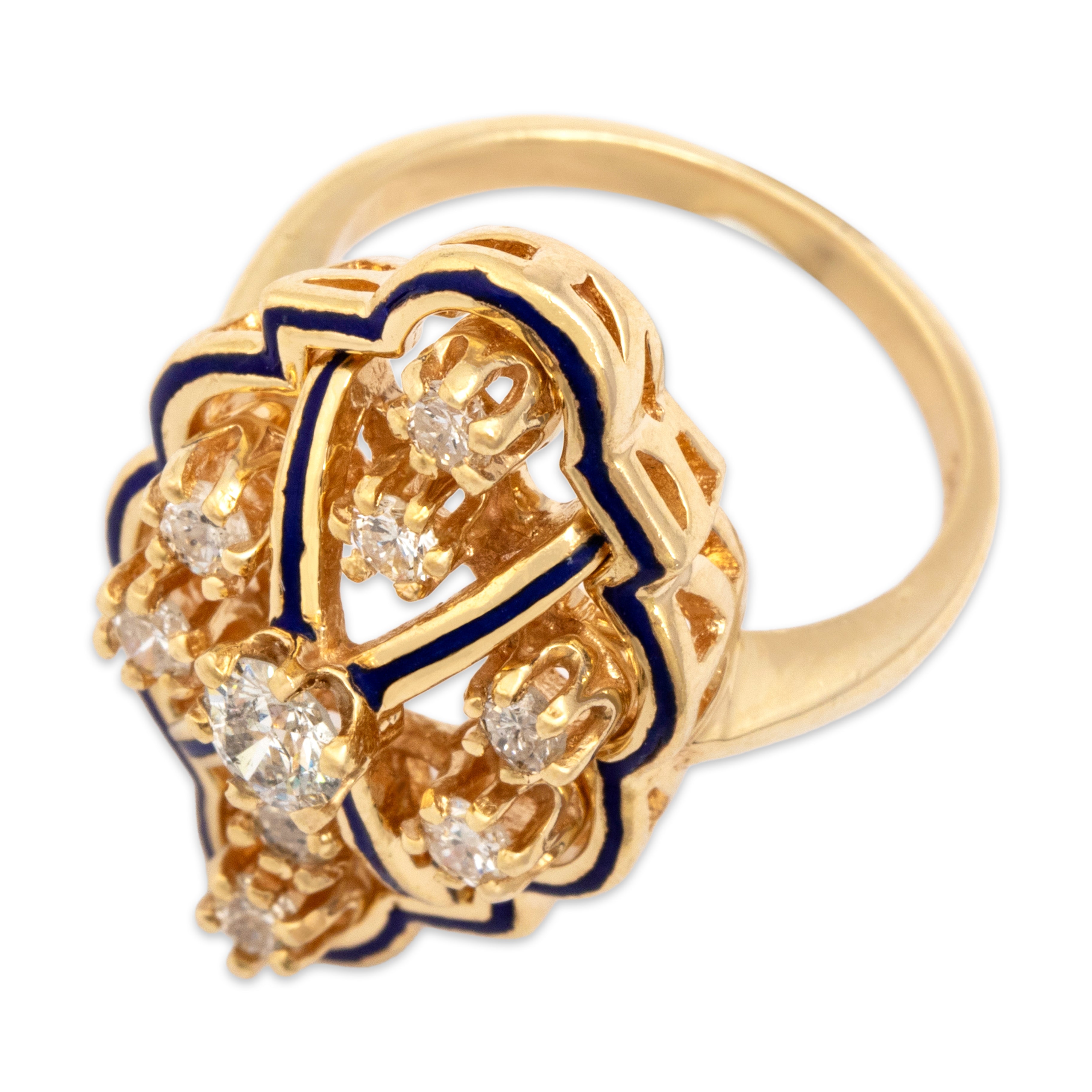 Vintage 14k Yellow Gold .6cttw Diamond Cluster Ring With Enamel Outline - Overall view