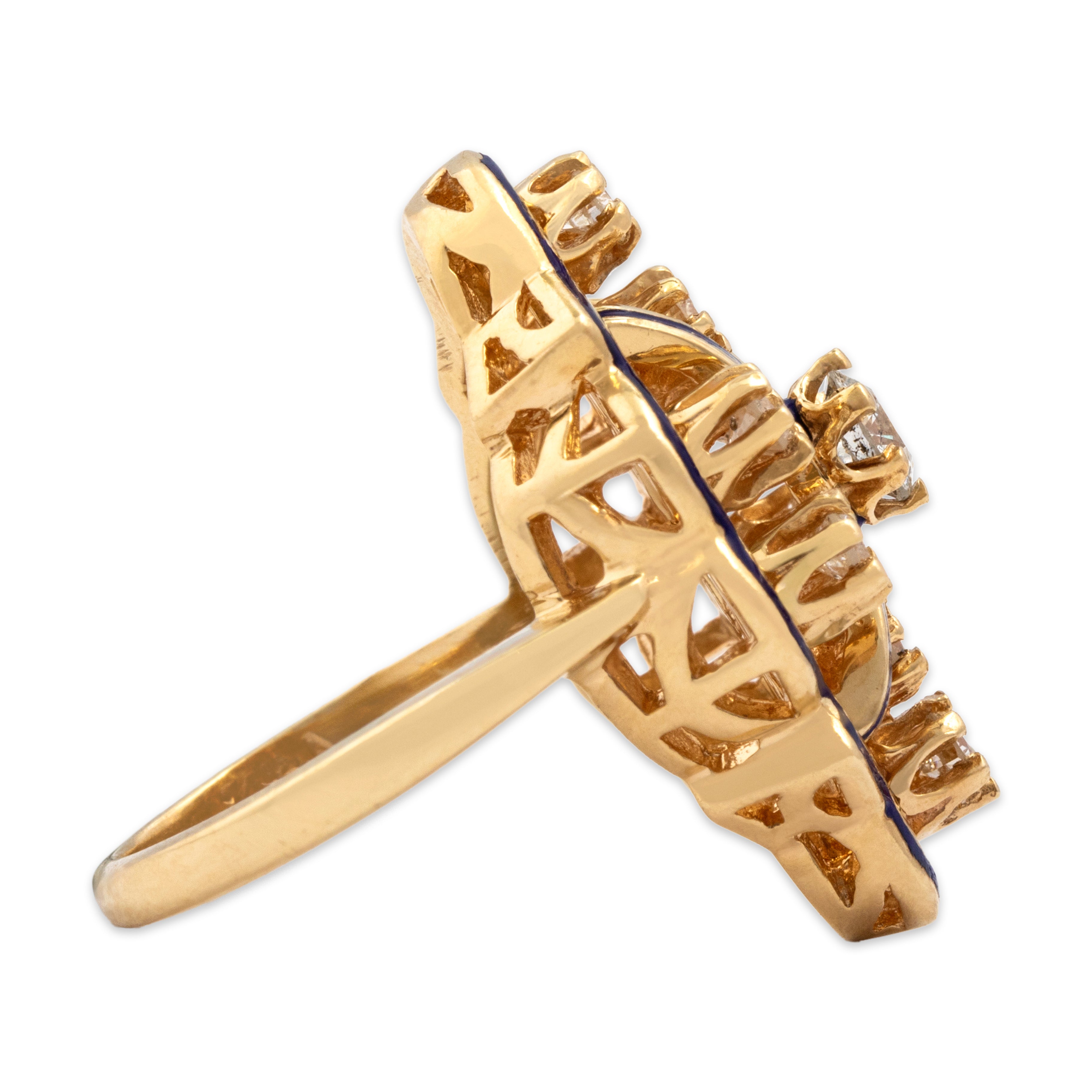 Vintage 14k Yellow Gold .6cttw Diamond Cluster Ring With Enamel Outline - Side view