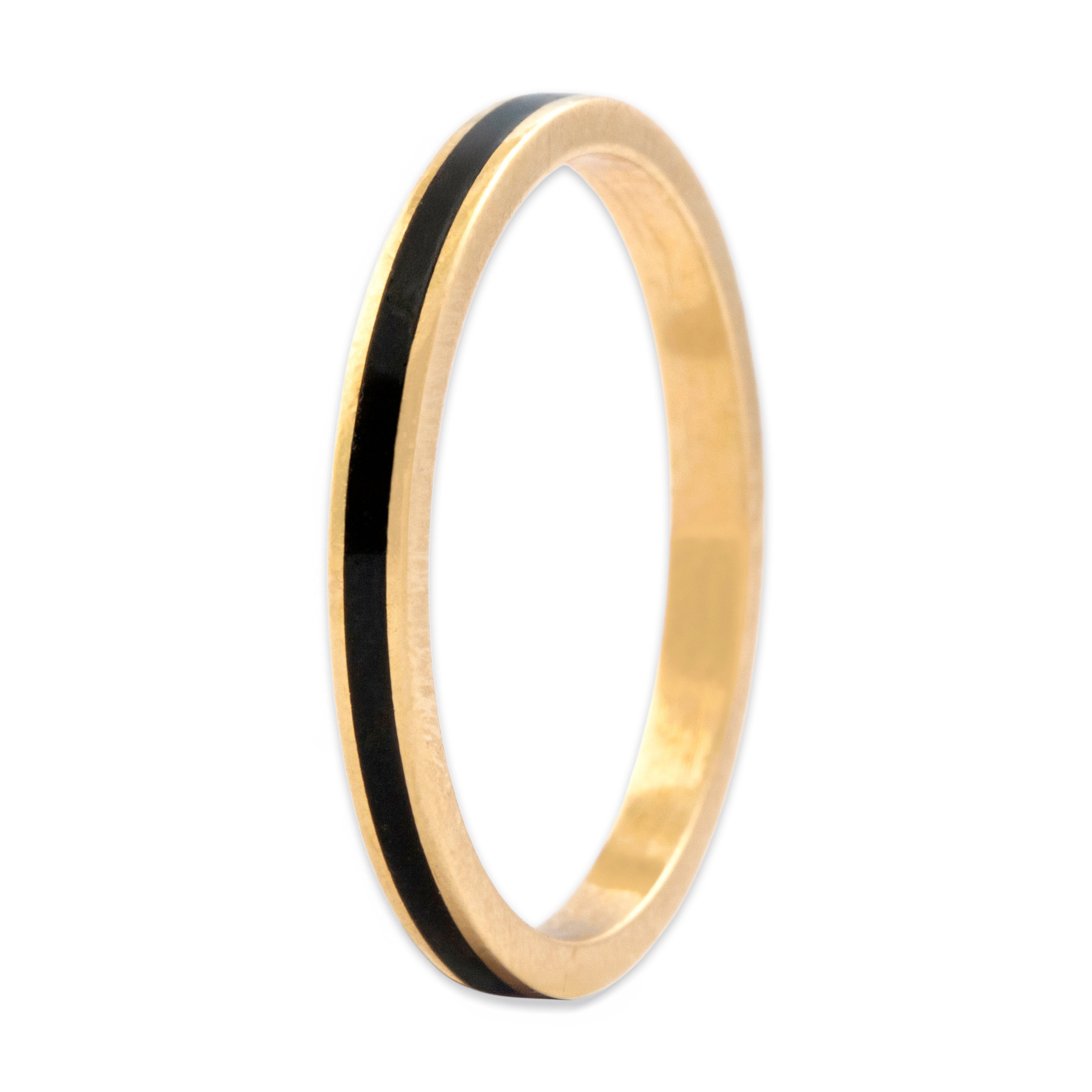 Vintage 14k Yellow Gold Linear Enamel Band Ring - Overall view