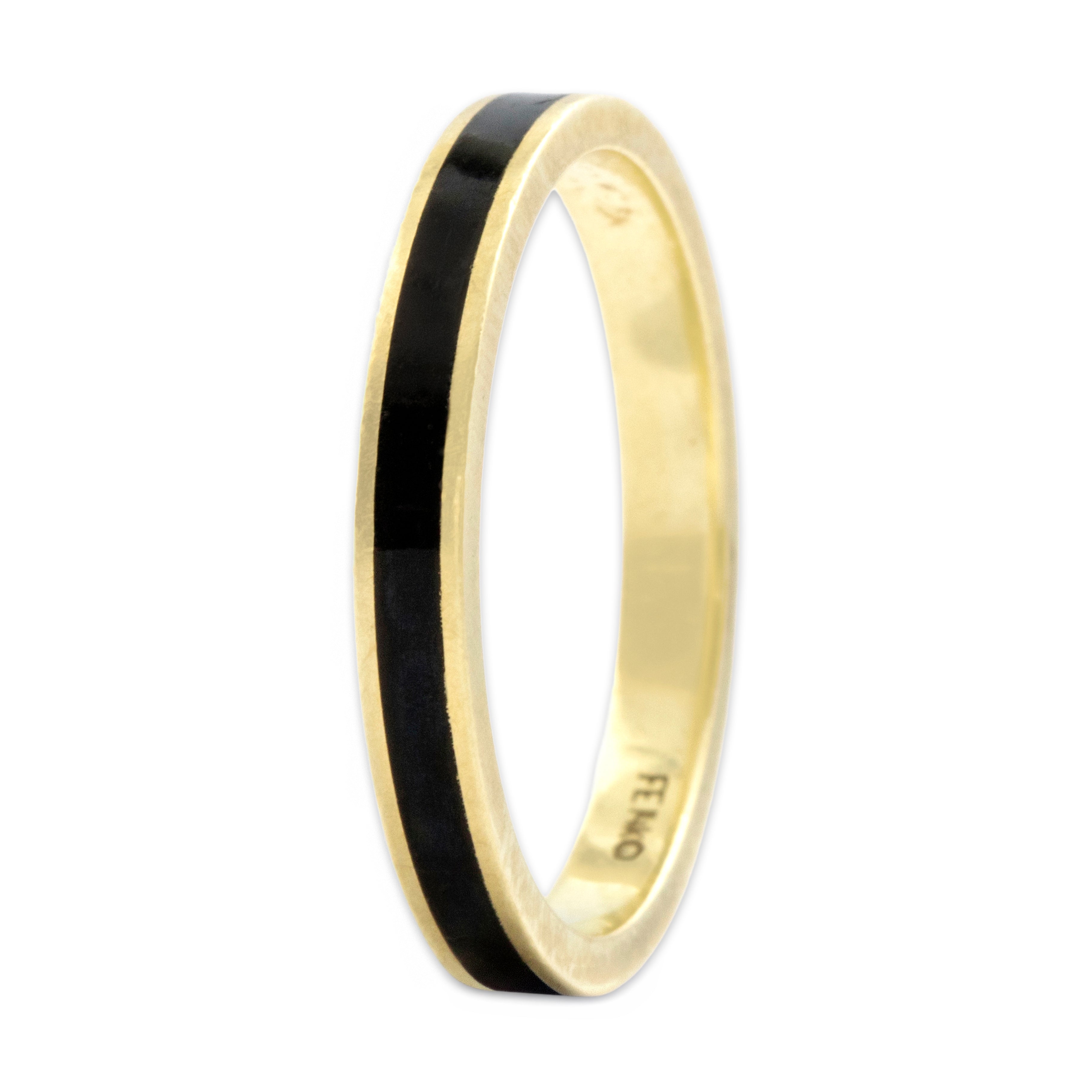 Vintage 14k Yellow Gold Bold Enamel Line Band Ring - Overall view