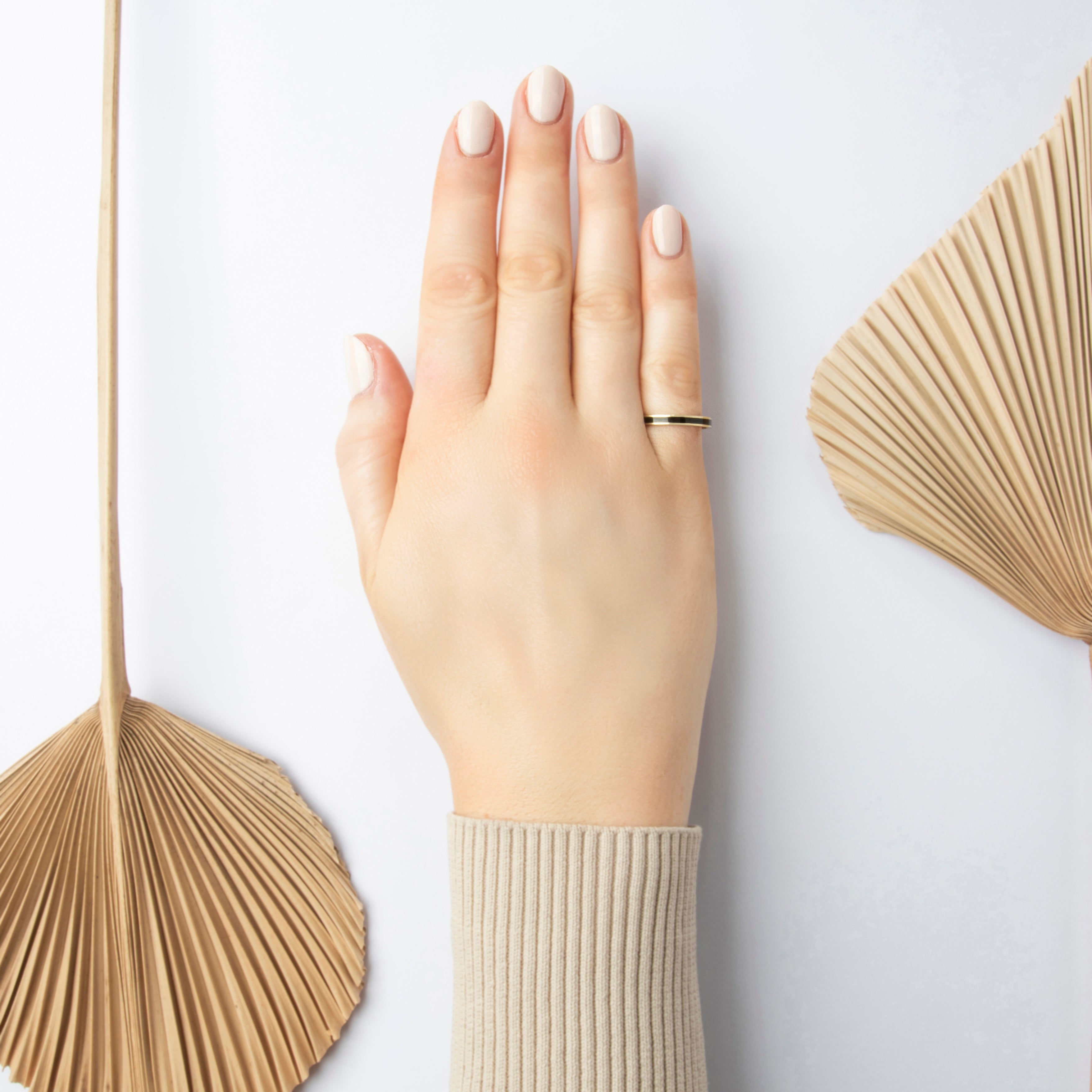 Vintage 14k Yellow Gold Channel-Set Enamel Ring - On model view