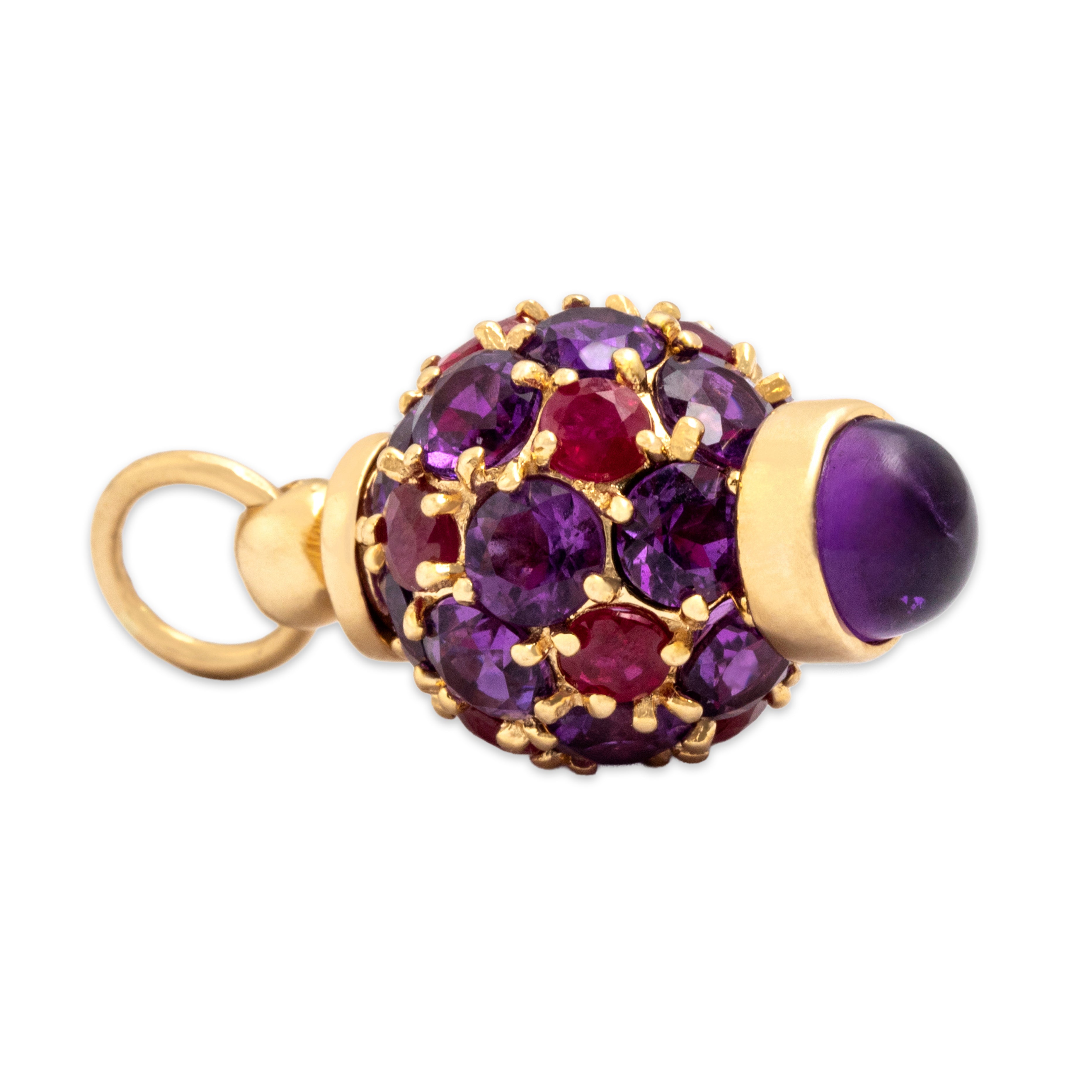 Vintage 14k Yellow Gold 4.71cttw Amethyst 1.04cttw Ruby Vibrant Encrusted Bobble Charm / Pendant - Side view