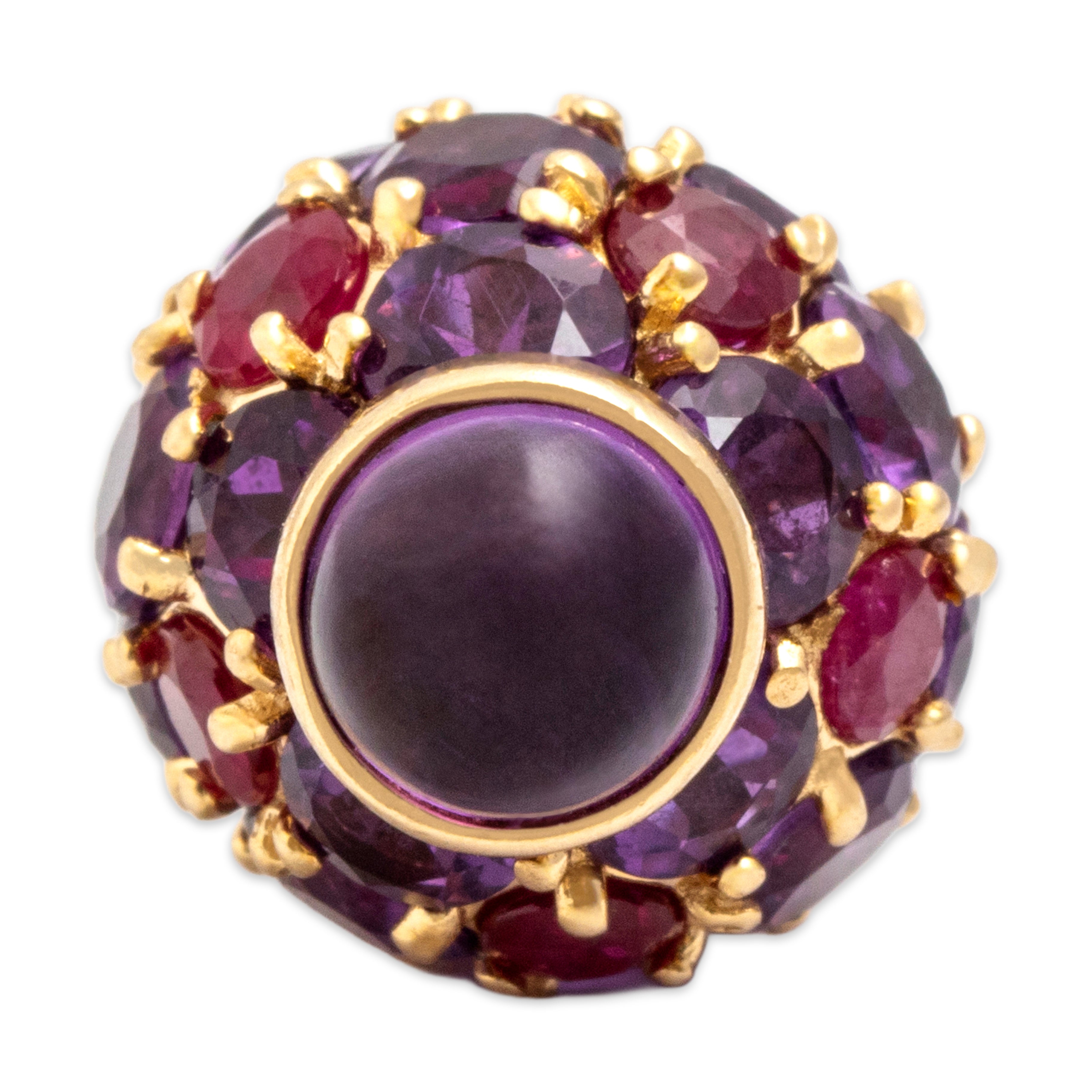 Vintage 14k Yellow Gold 4.71cttw Amethyst 1.04cttw Ruby Vibrant Encrusted Bobble Charm / Pendant - detail view #1