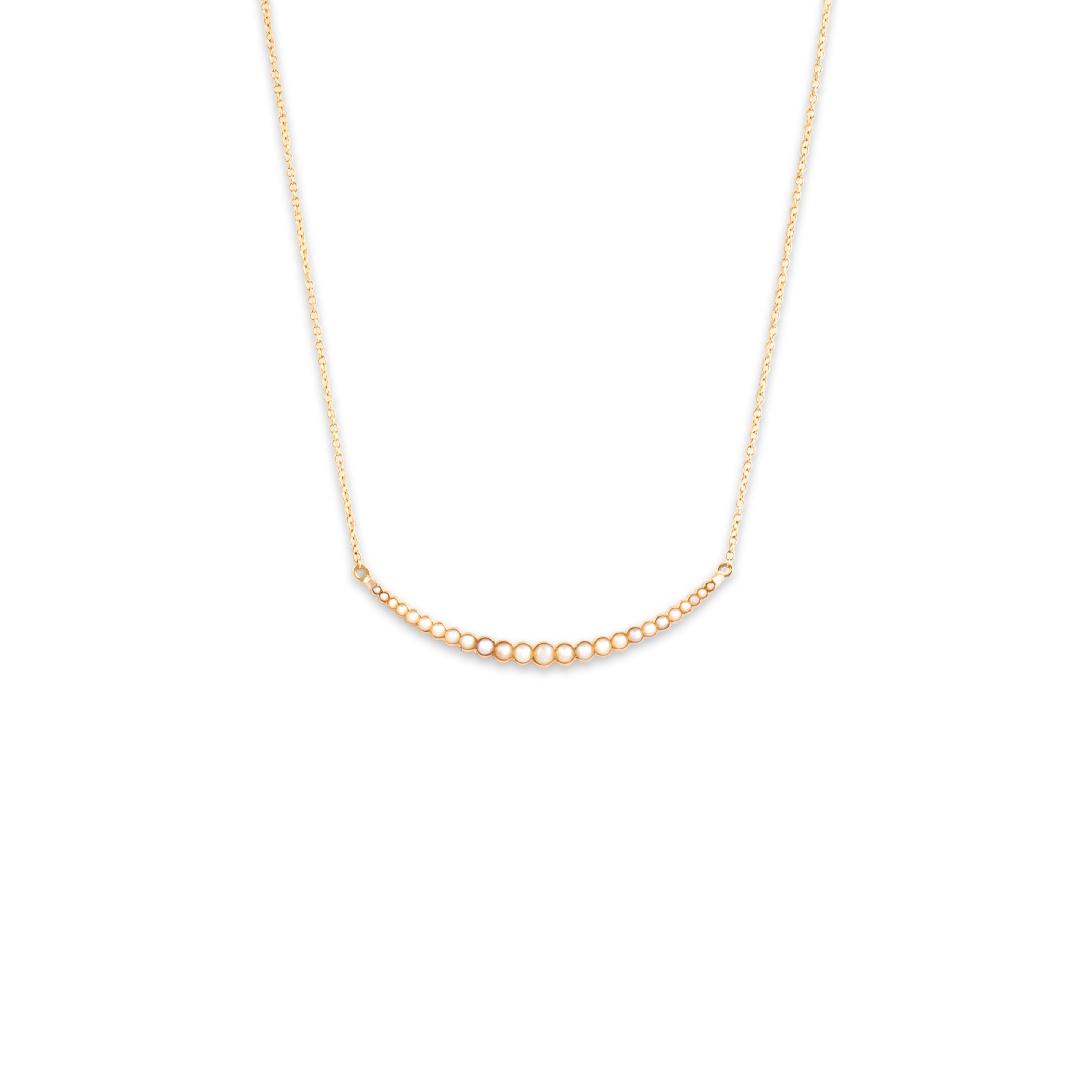Antique 14k Rosy Yellow & Yellow Gold Pearl Graduated Crescent Necklace 18