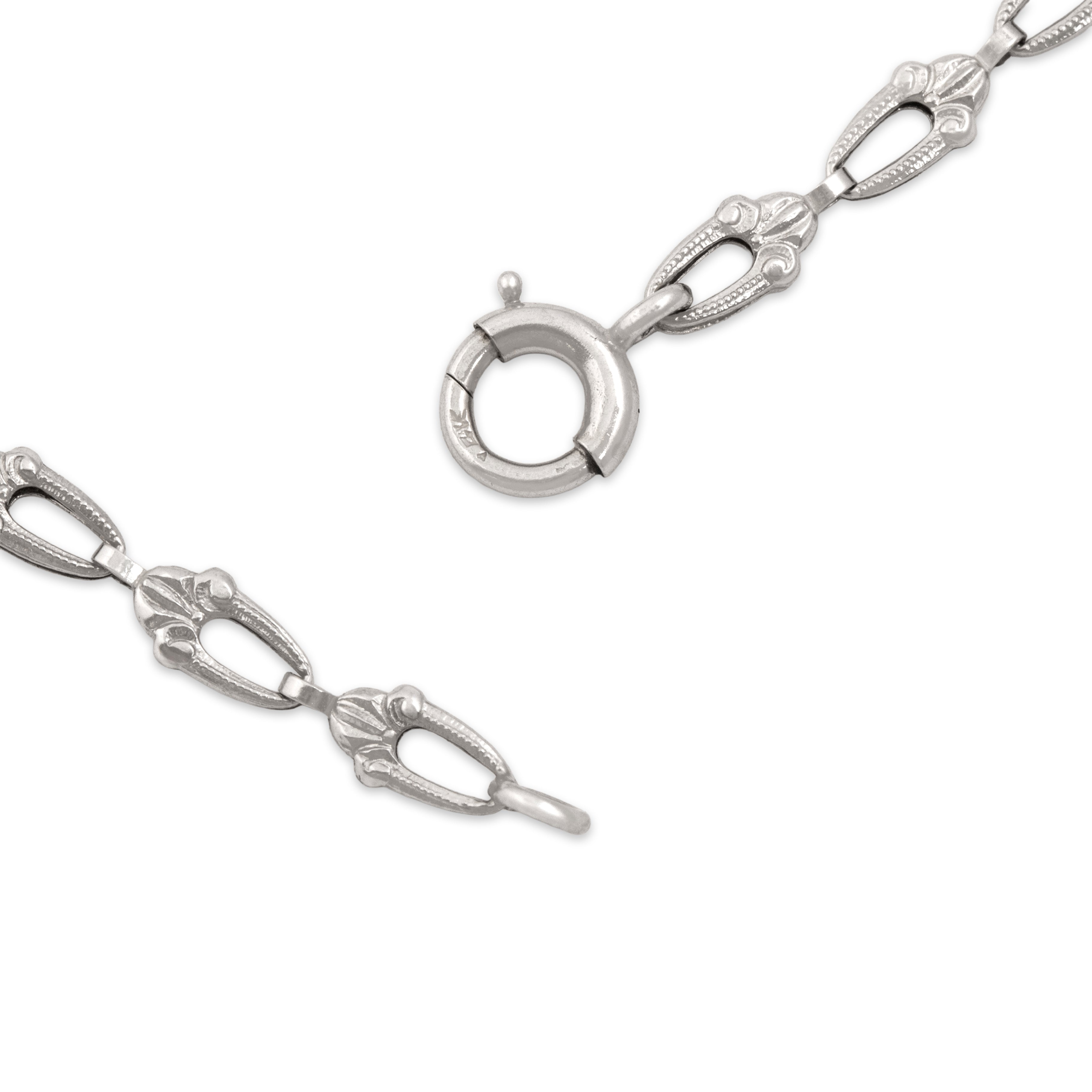 Antique Art Deco 14k White Gold Diamond Camphor Glass Enamel Necklace - clasp view