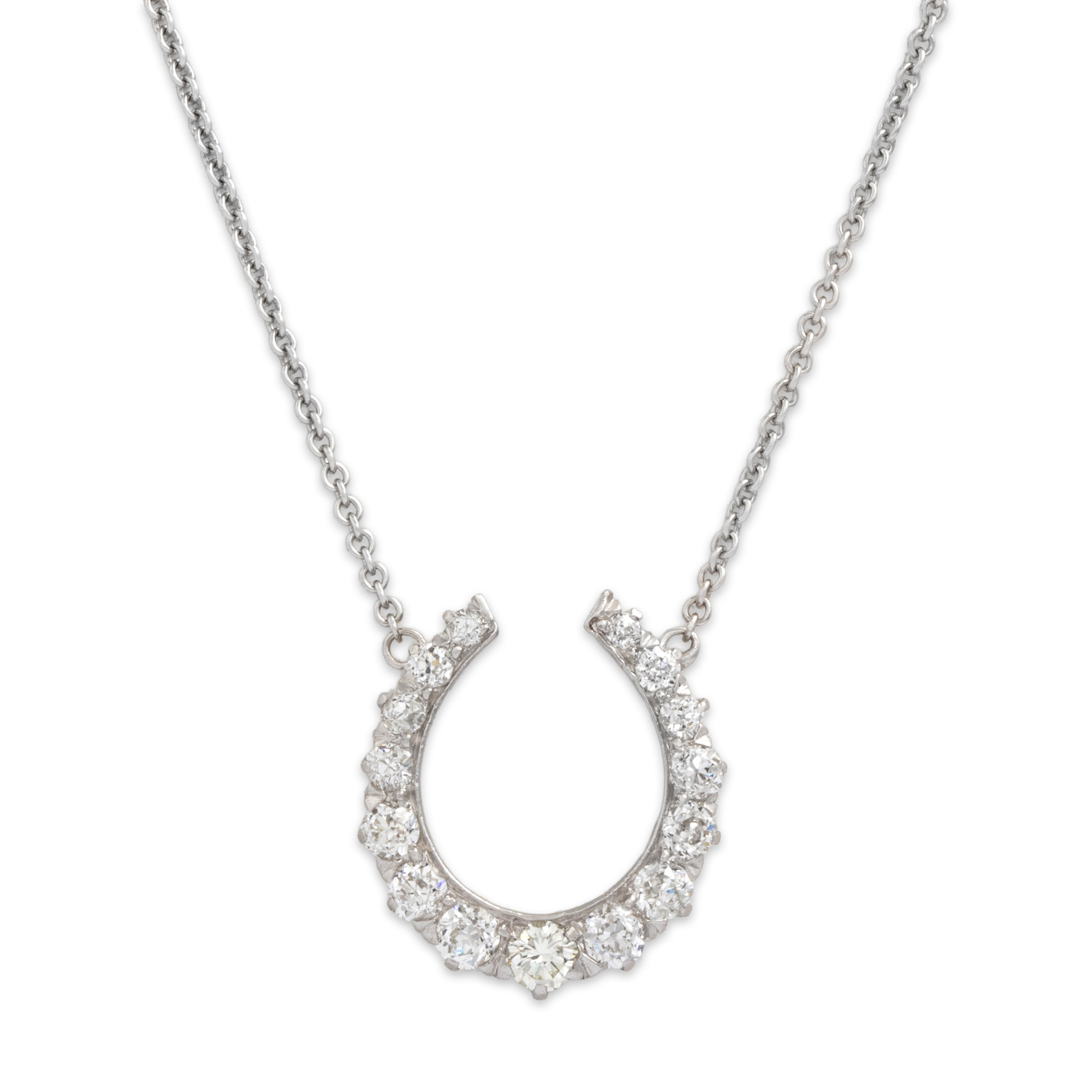 Vintage 14k White Gold 1.02cttw Diamond Dazzling Lucky Horseshoe Necklace - detail view #2