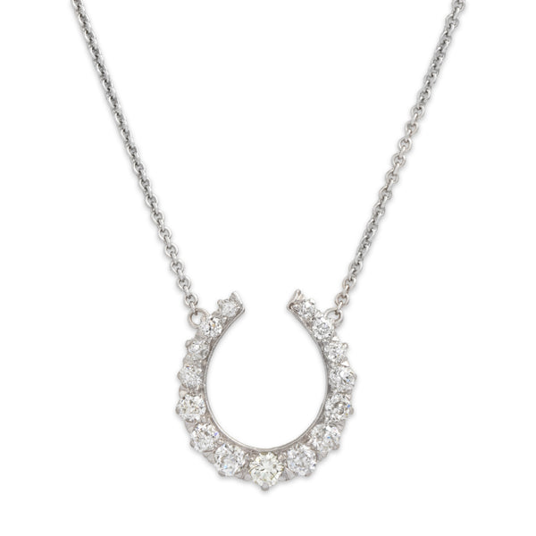 Vintage 14k White Gold 1.02cttw Old Mine Diamond Dazzling Horseshoe Necklace 16.5