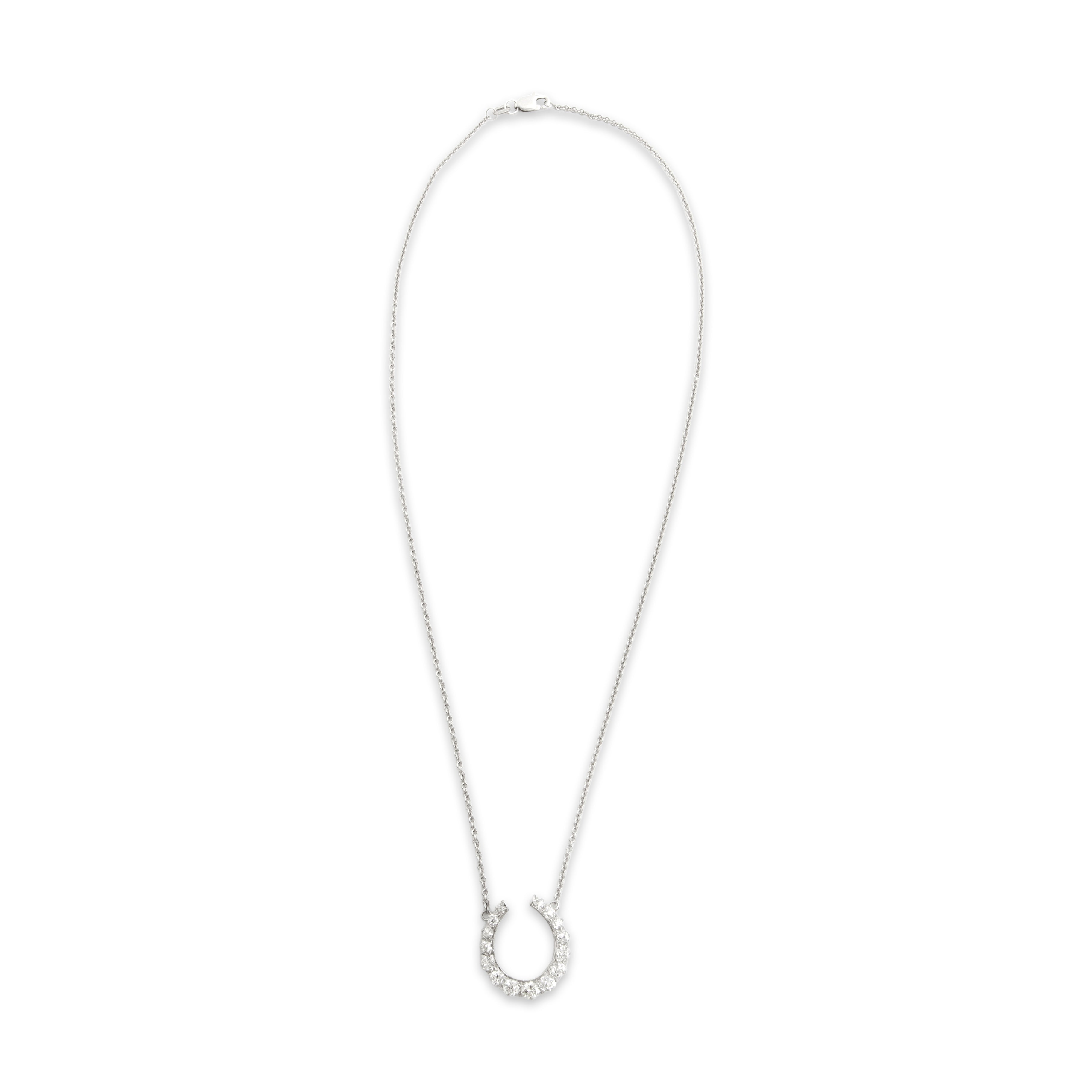 Vintage 14k White Gold 1.02cttw Diamond Dazzling Lucky Horseshoe Necklace - Overall view