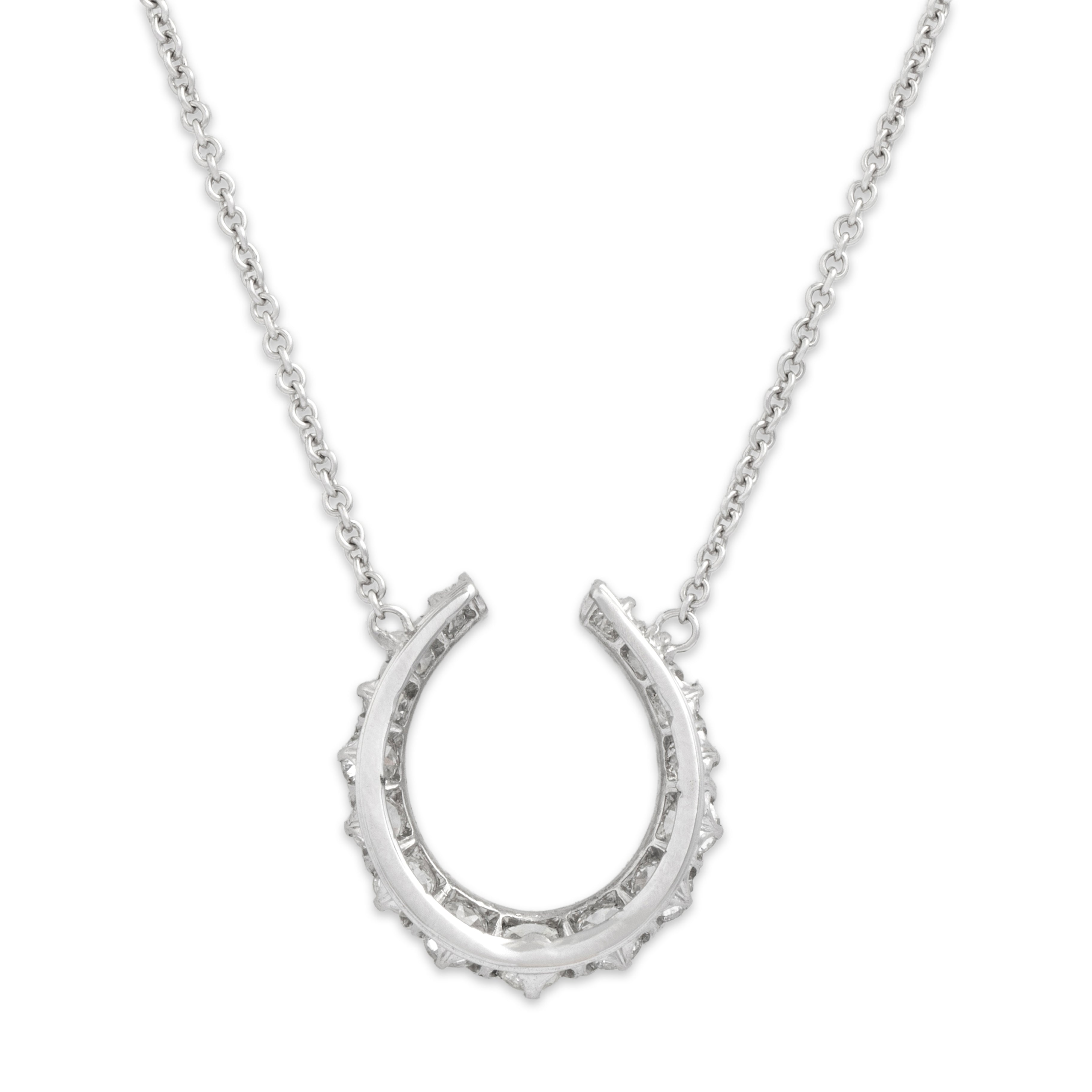 Vintage 14k White Gold 1.02cttw Diamond Dazzling Lucky Horseshoe Necklace - Back view