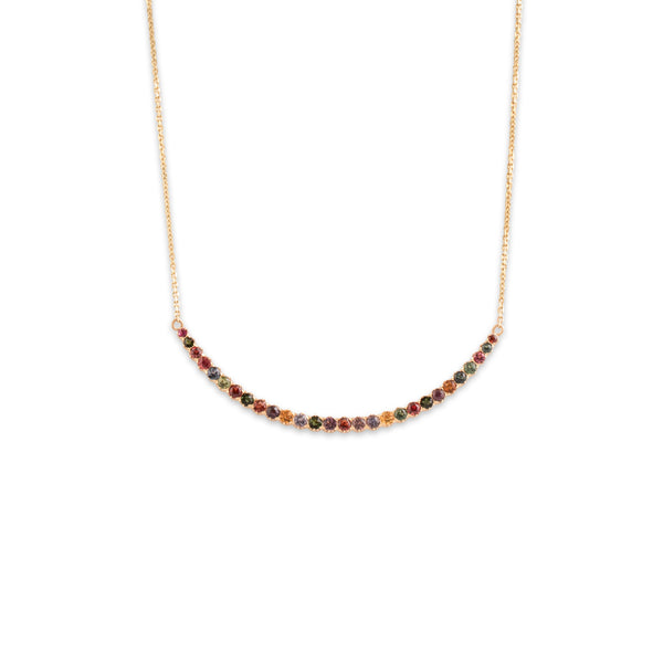 Antique Victorian 14k Yellow Gold Multi-Stone Rainbow Graduated Crescent Necklace 19