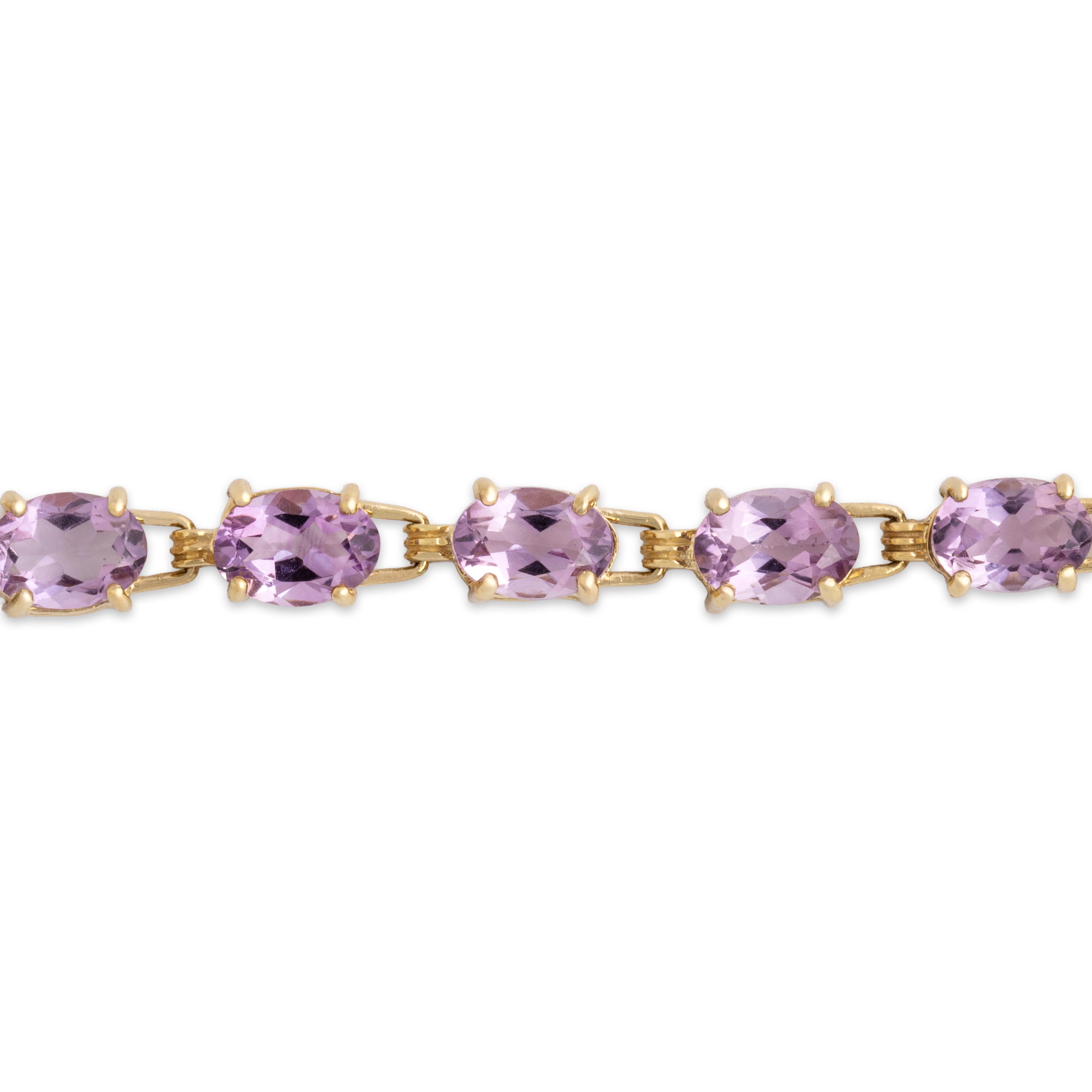 Vintage 10k Yellow Gold 9.65cttw Amethyst Dazzling Oval Line Bracelet - Close-up view