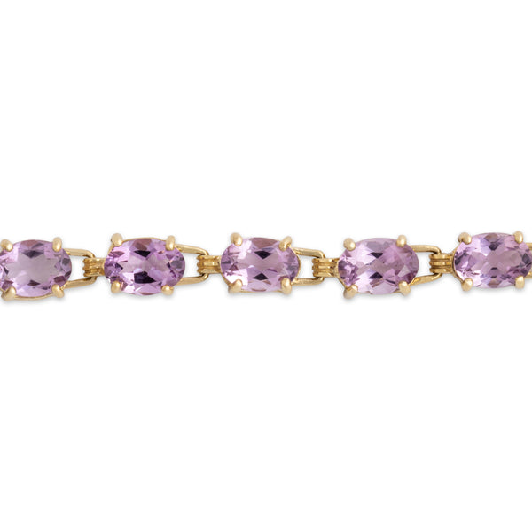 Vintage 10k Yellow Gold 9.65cttw Amethyst Dazzling Oval Line Bracelet 5.75