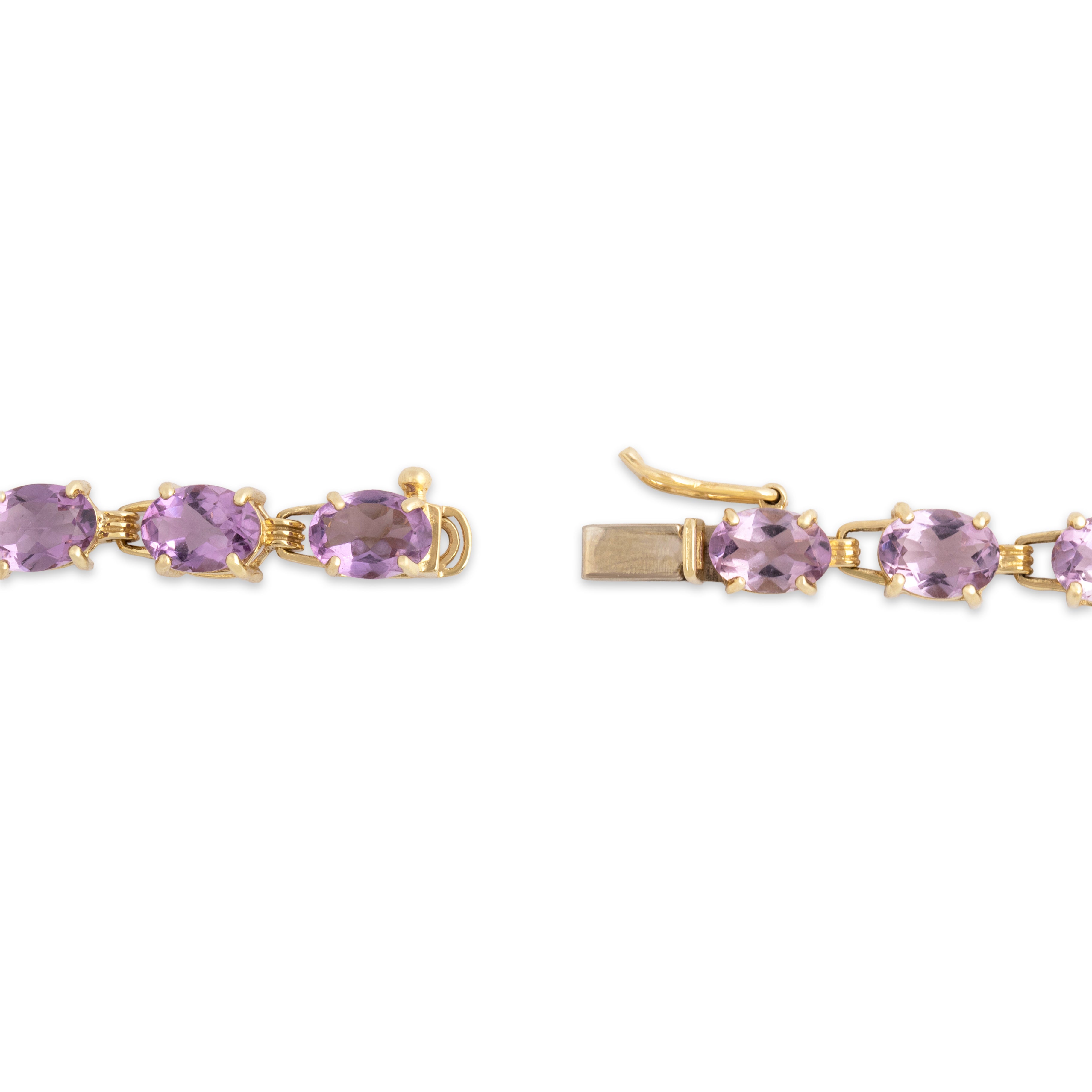 Vintage 10k Yellow Gold 9.65cttw Amethyst Dazzling Oval Line Bracelet - clasp view