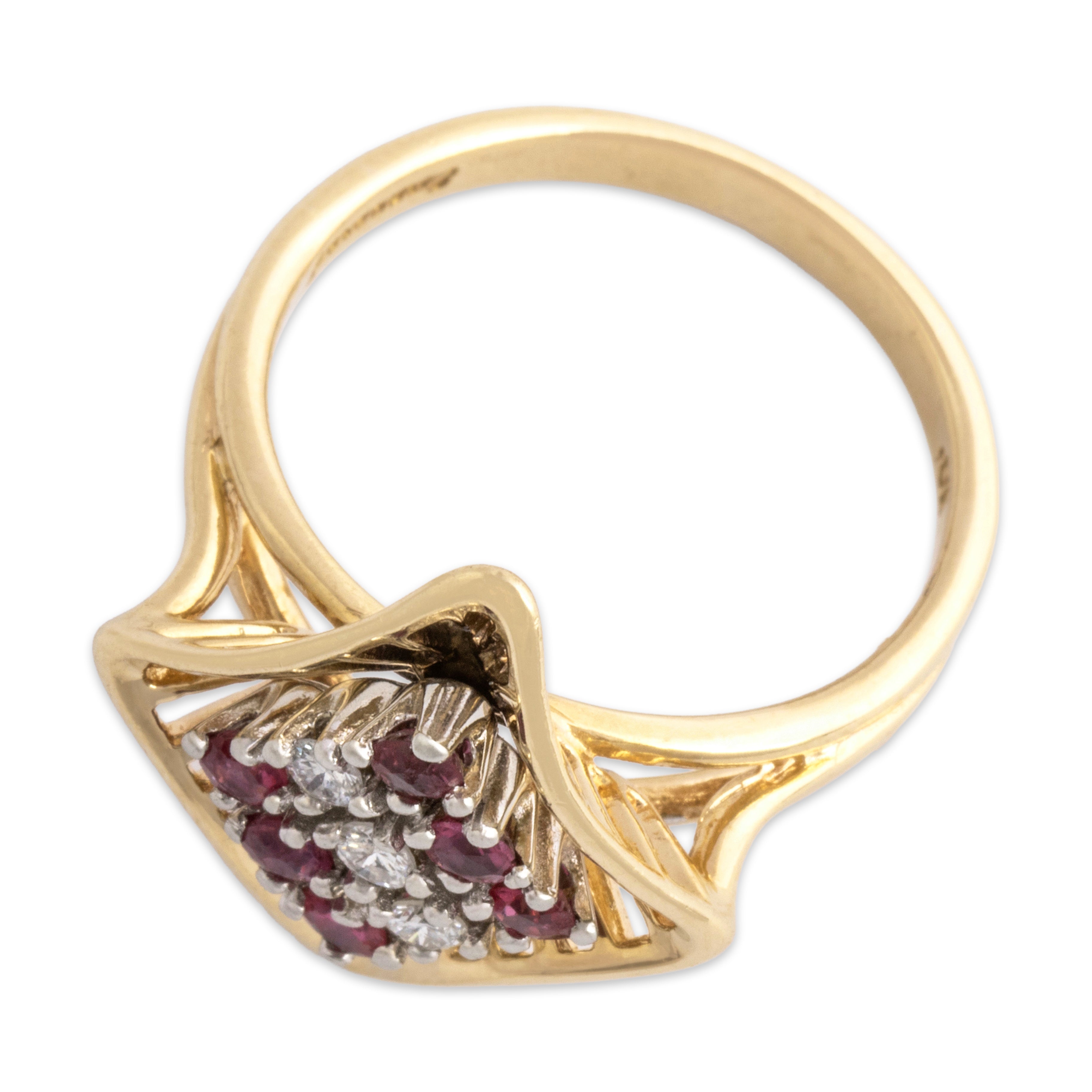 Vintage 10k Yellow Gold Ruby Diamond Bold Rhombus Basket Ring 6.75