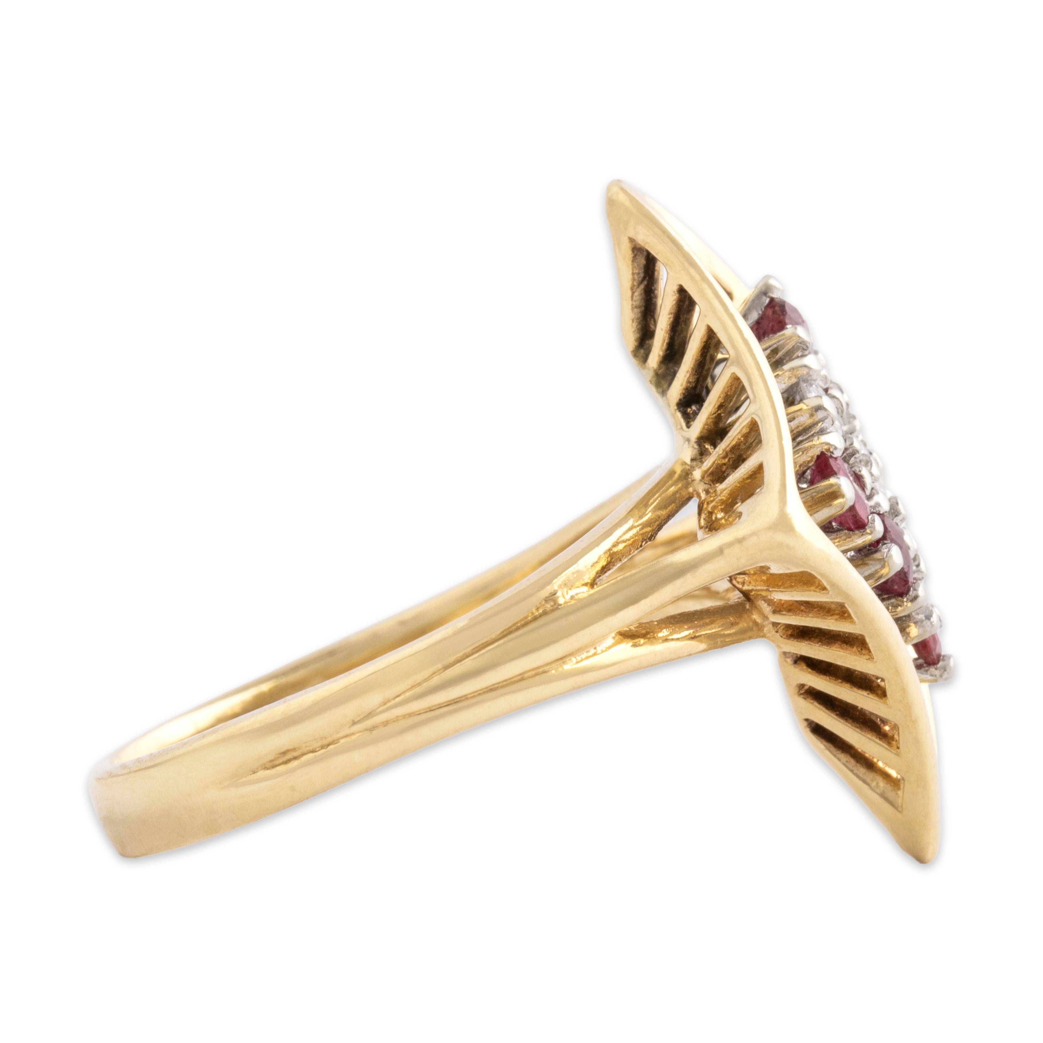 Vintage 10k Yellow Gold Ruby Diamond Bold Rhombus Basket Ring 6.75