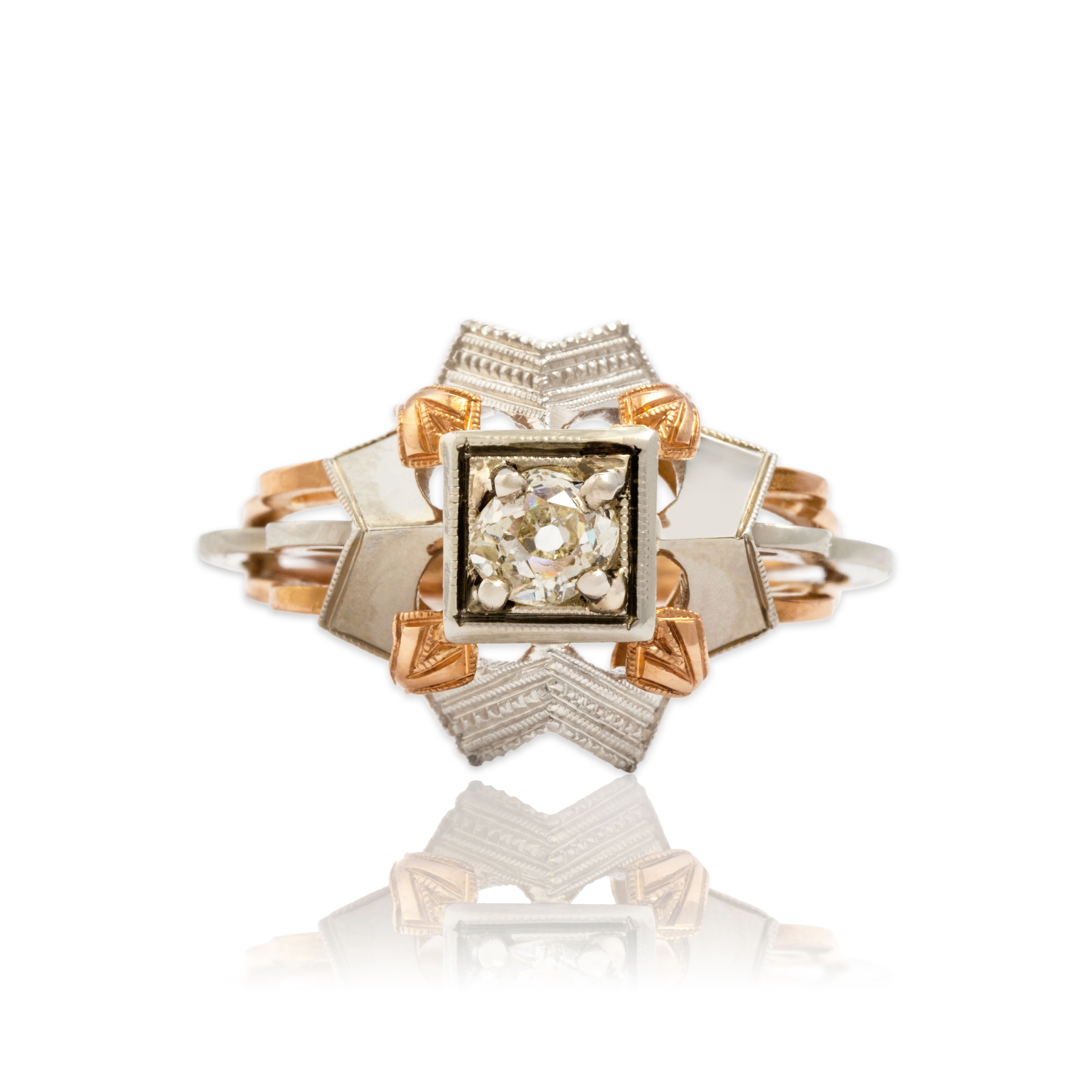 Vintage 18k Rose & White Gold Old Mine Diamond Fabulous Starburst Ring 6.50