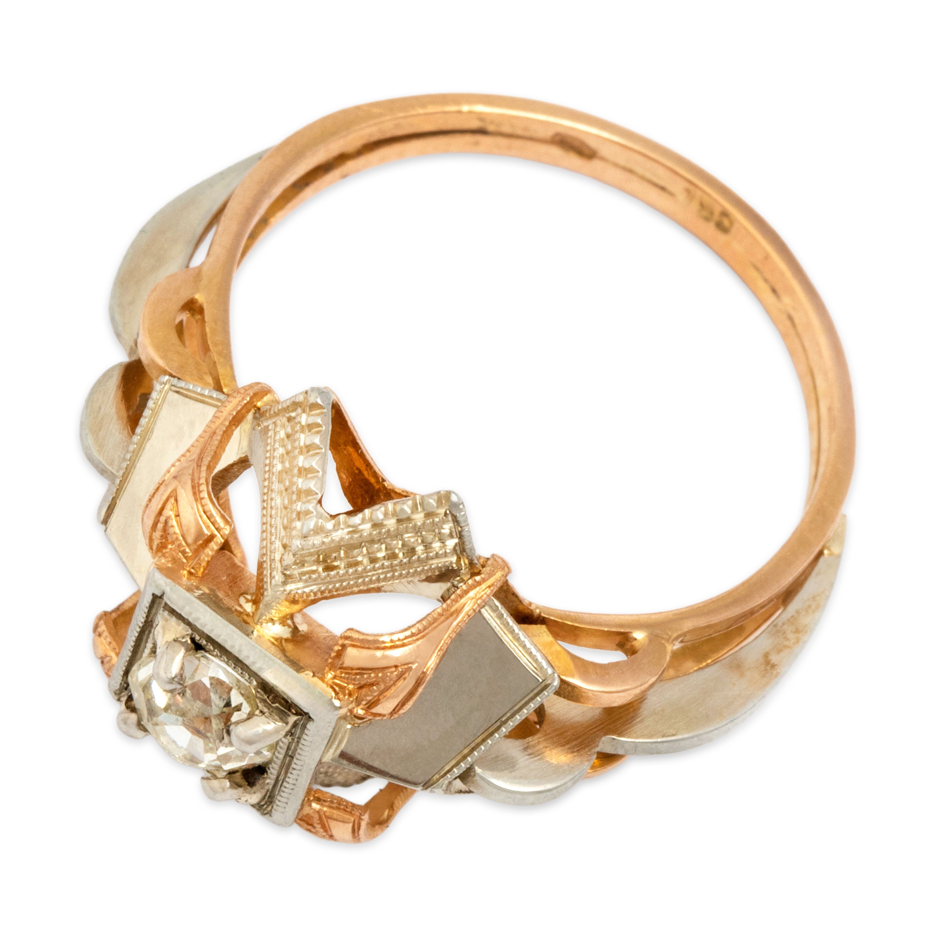 Vintage 18k Rose & White Gold Old Mine Diamond Fabulous Starburst Ring 6.50