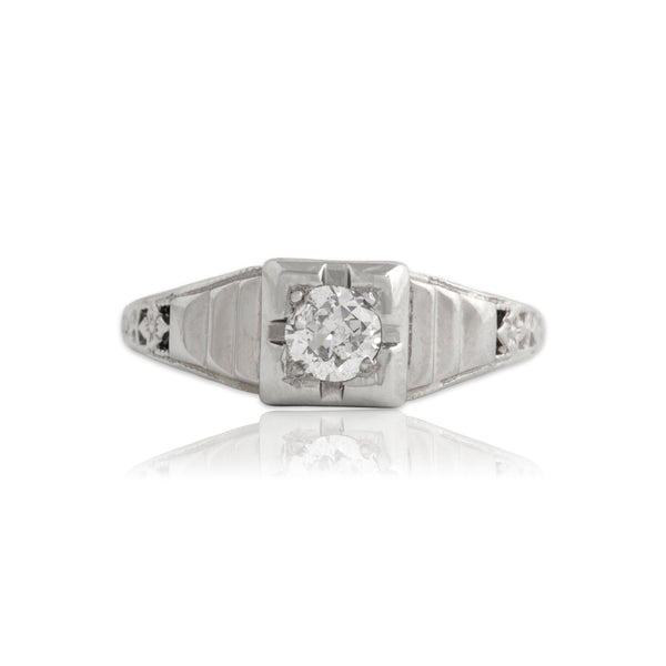 Antique Art Deco 18k White Gold .27ct Old Mine Cut Diamond Step Ring 6.00