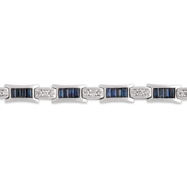 Vintage 14k White Gold 2.44cttw Blue Sapphire .74cttw Diamond Line Bracelet 6.75