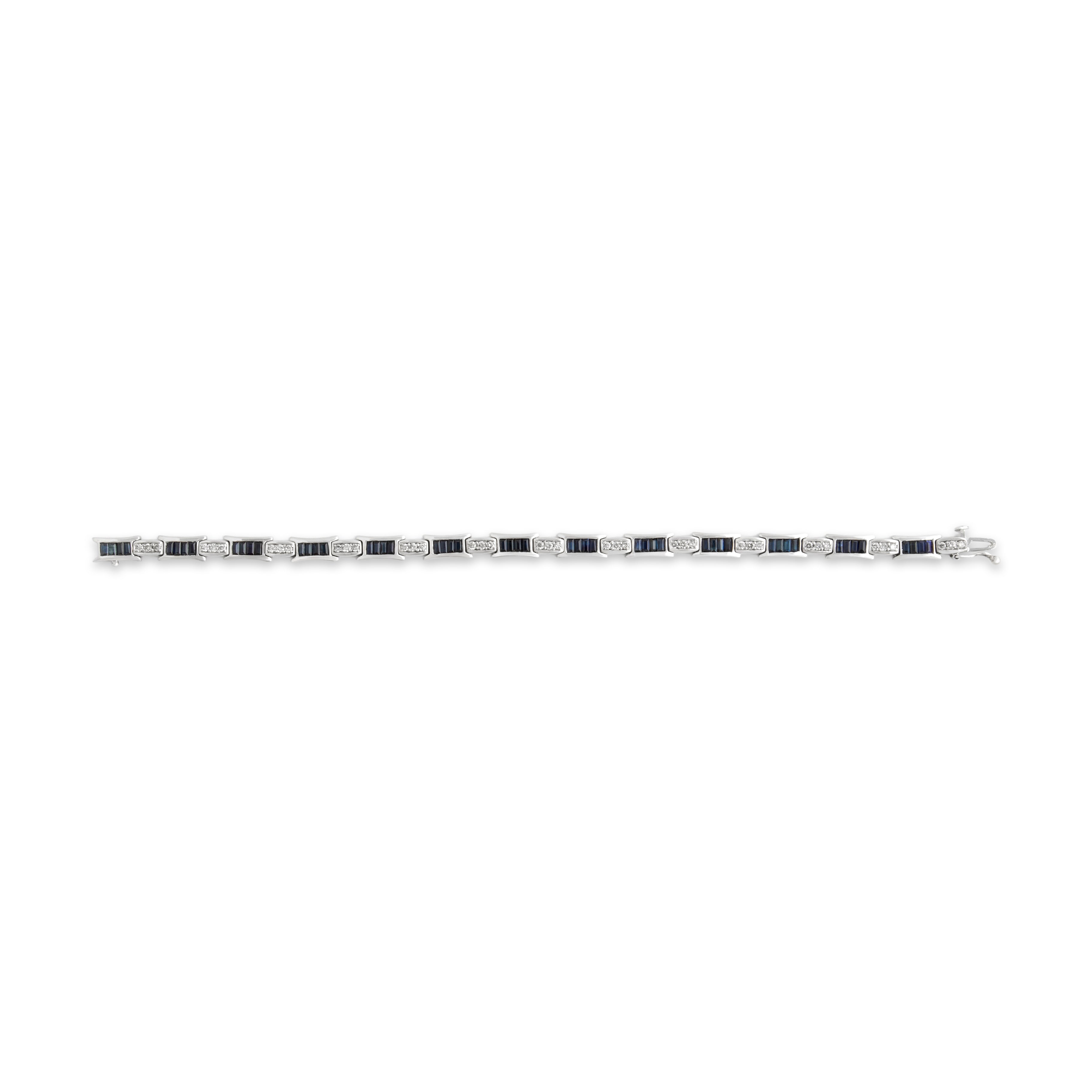 Vintage 14k White Gold 2.44cttw Blue Sapphire .74cttw Diamond Alternating Multi-Cut Bracelet - Overall view