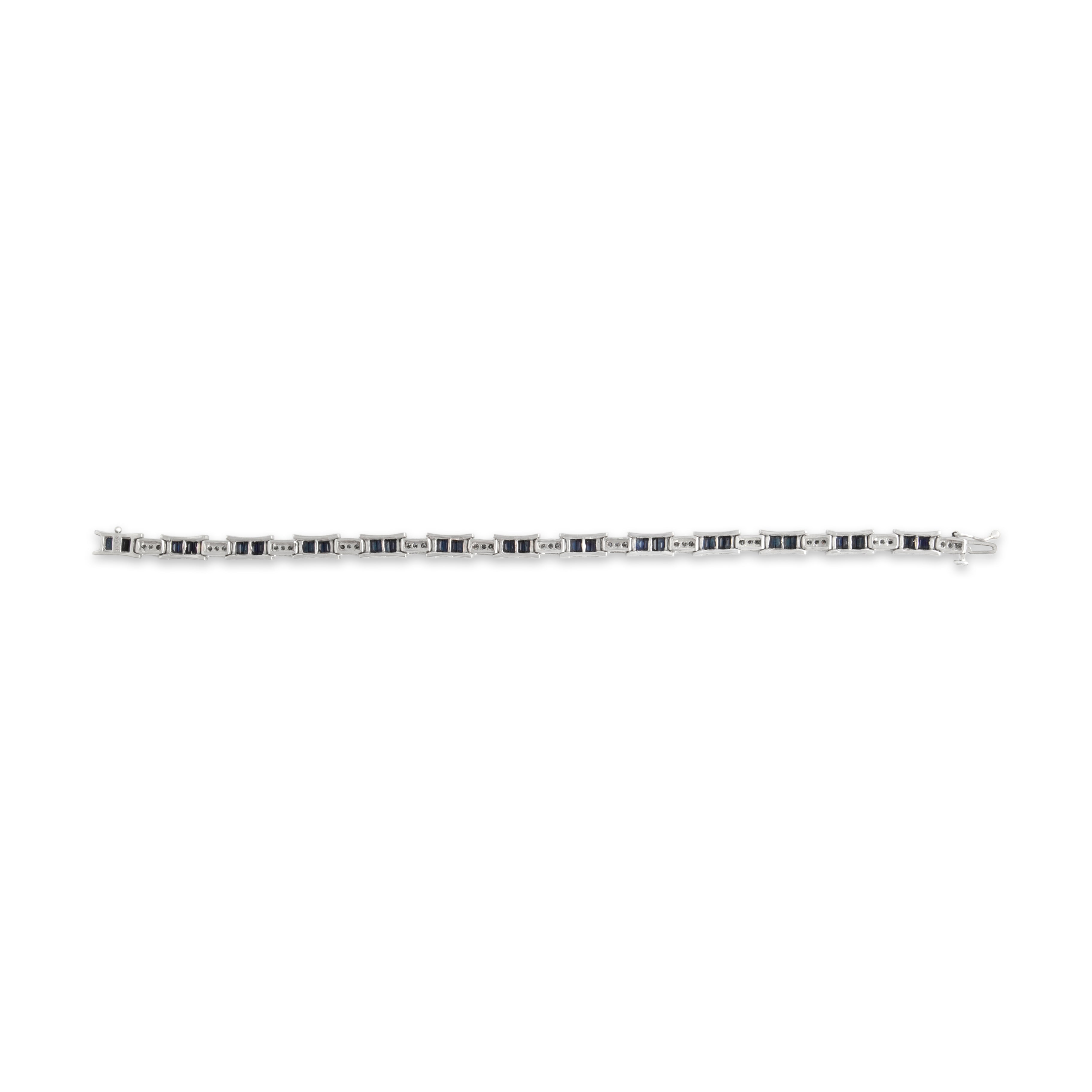 Vintage 14k White Gold 2.44cttw Blue Sapphire .74cttw Diamond Alternating Multi-Cut Bracelet - Back view