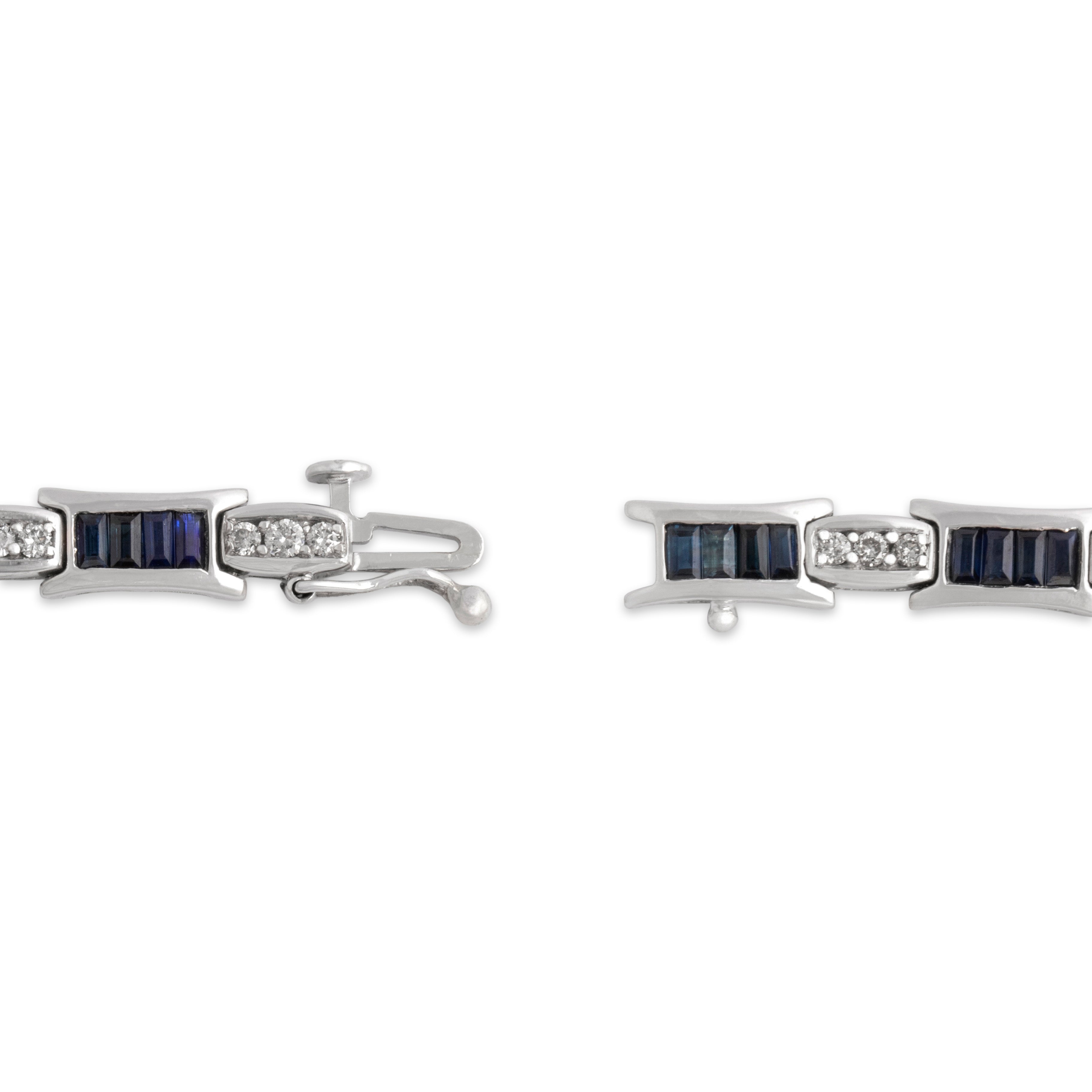 Vintage 14k White Gold 2.44cttw Blue Sapphire .74cttw Diamond Alternating Multi-Cut Bracelet - clasp view