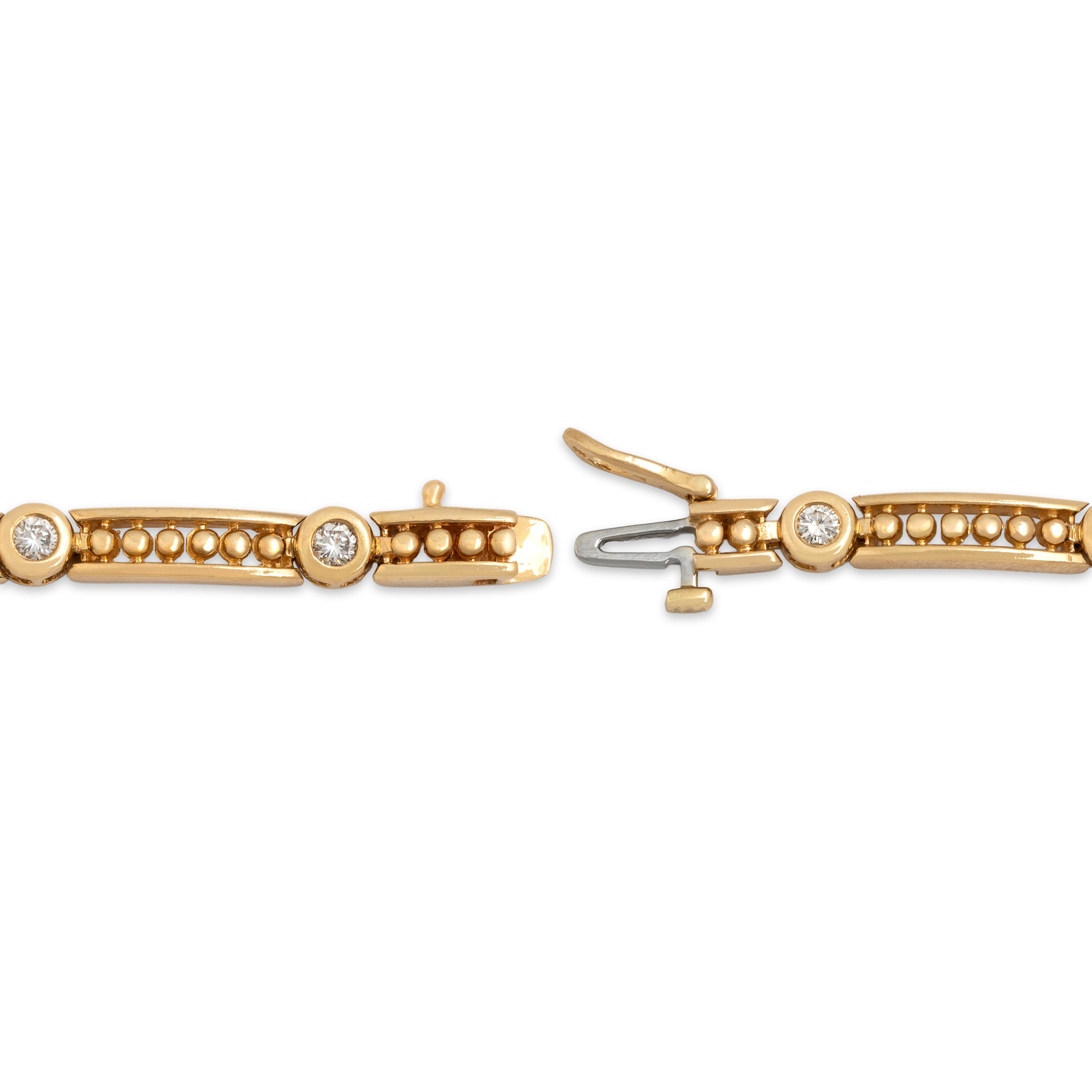 Vintage 14k Yellow Gold 1.04cttw Diamond Dot Detail Station Bracelet - clasp view