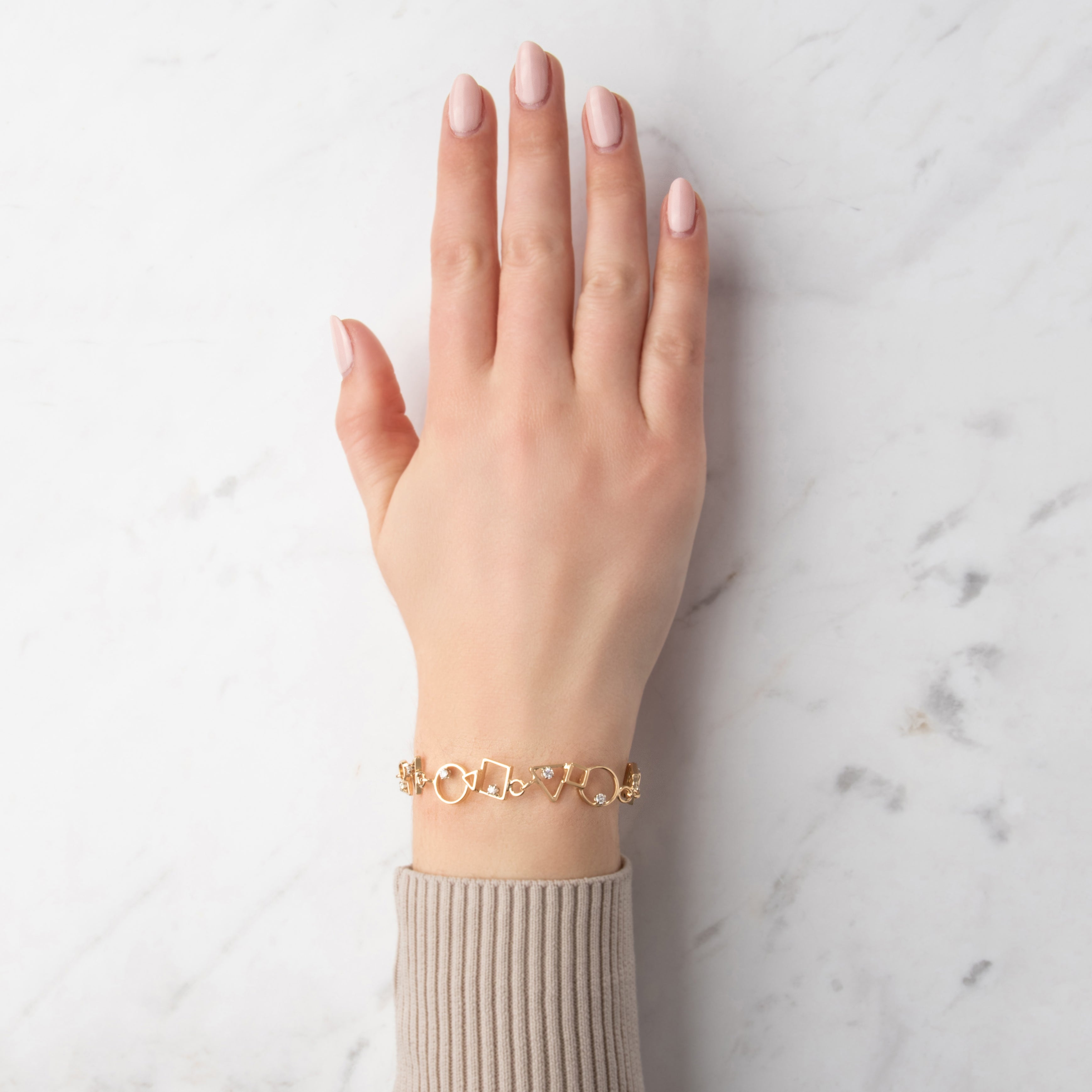 Vintage 14k Yellow Gold .58cttw Diamond Geometric Link Bracelet - On model view