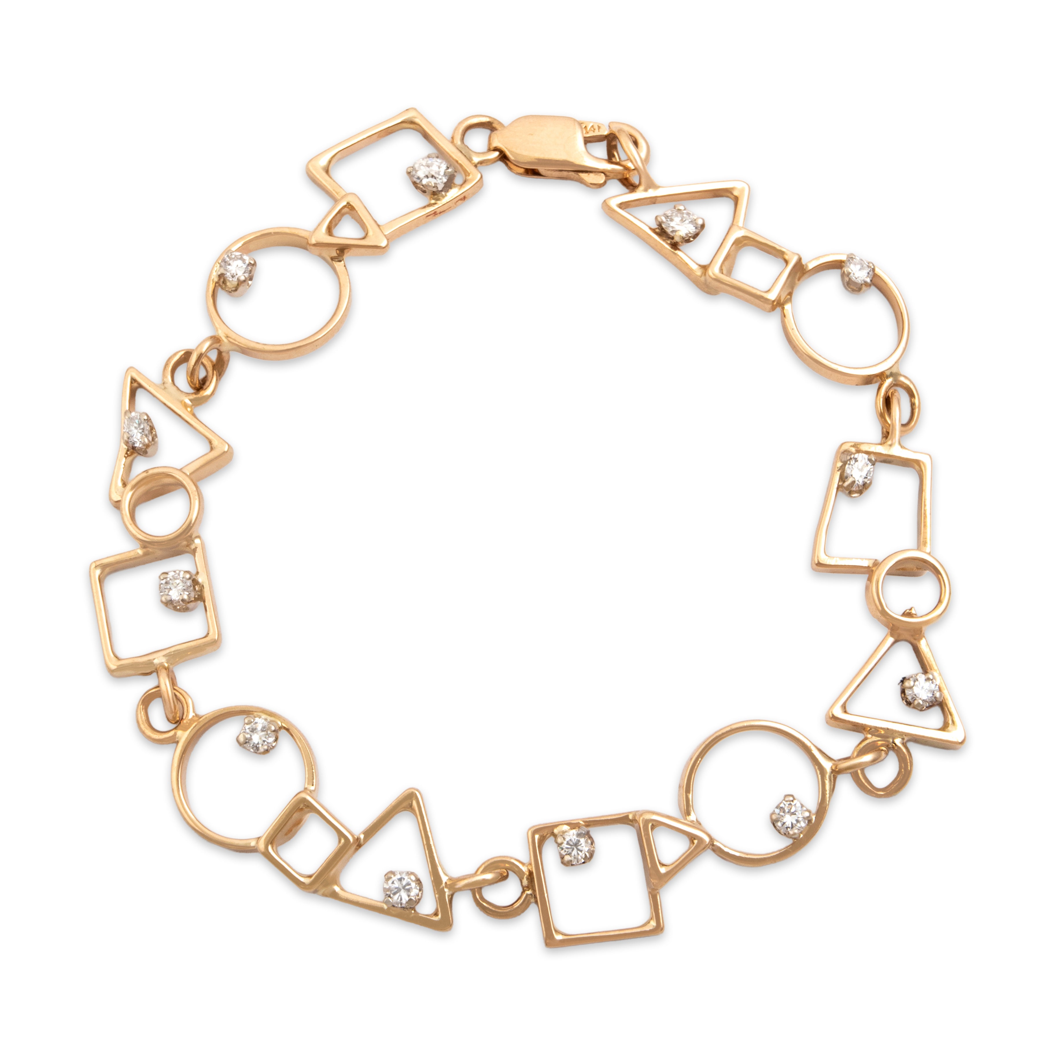 Vintage 14k Yellow Gold .58cttw Diamond Geometric Link Bracelet - Close-up view