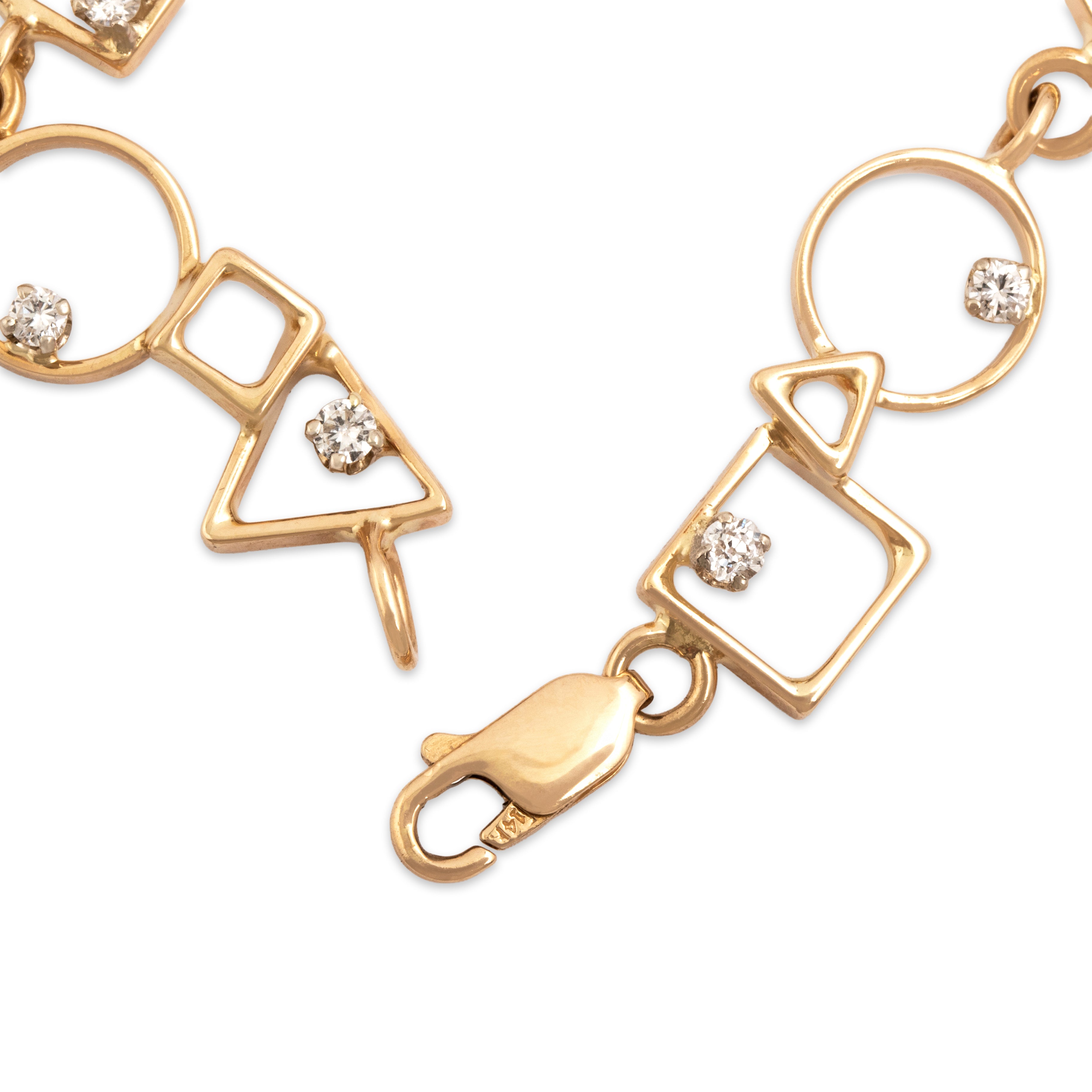 Vintage 14k Yellow Gold .58cttw Diamond Geometric Link Bracelet - clasp view