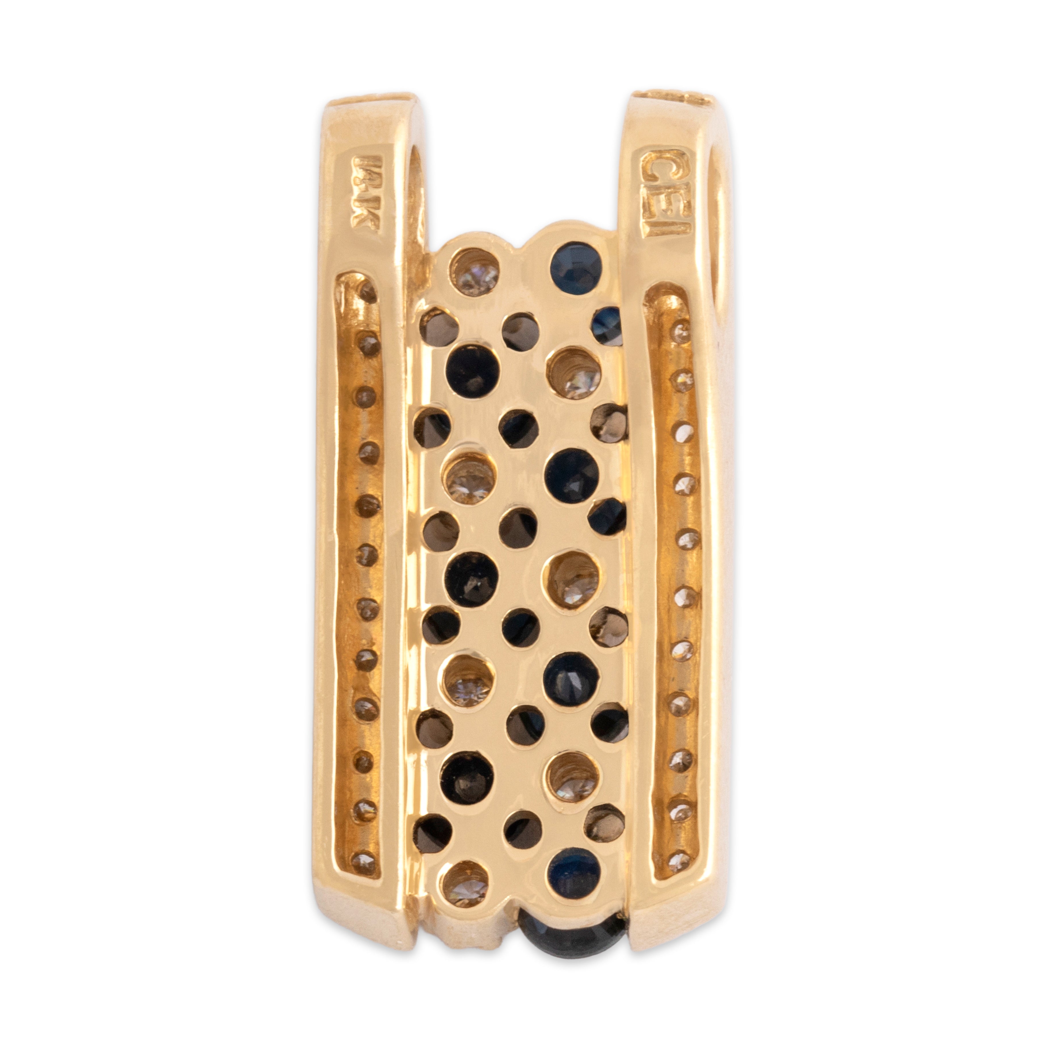 Vintage 14k Yellow Gold .55cttw Blue Sapphire Diamond Striking Ladder Slide Pendant - Back view