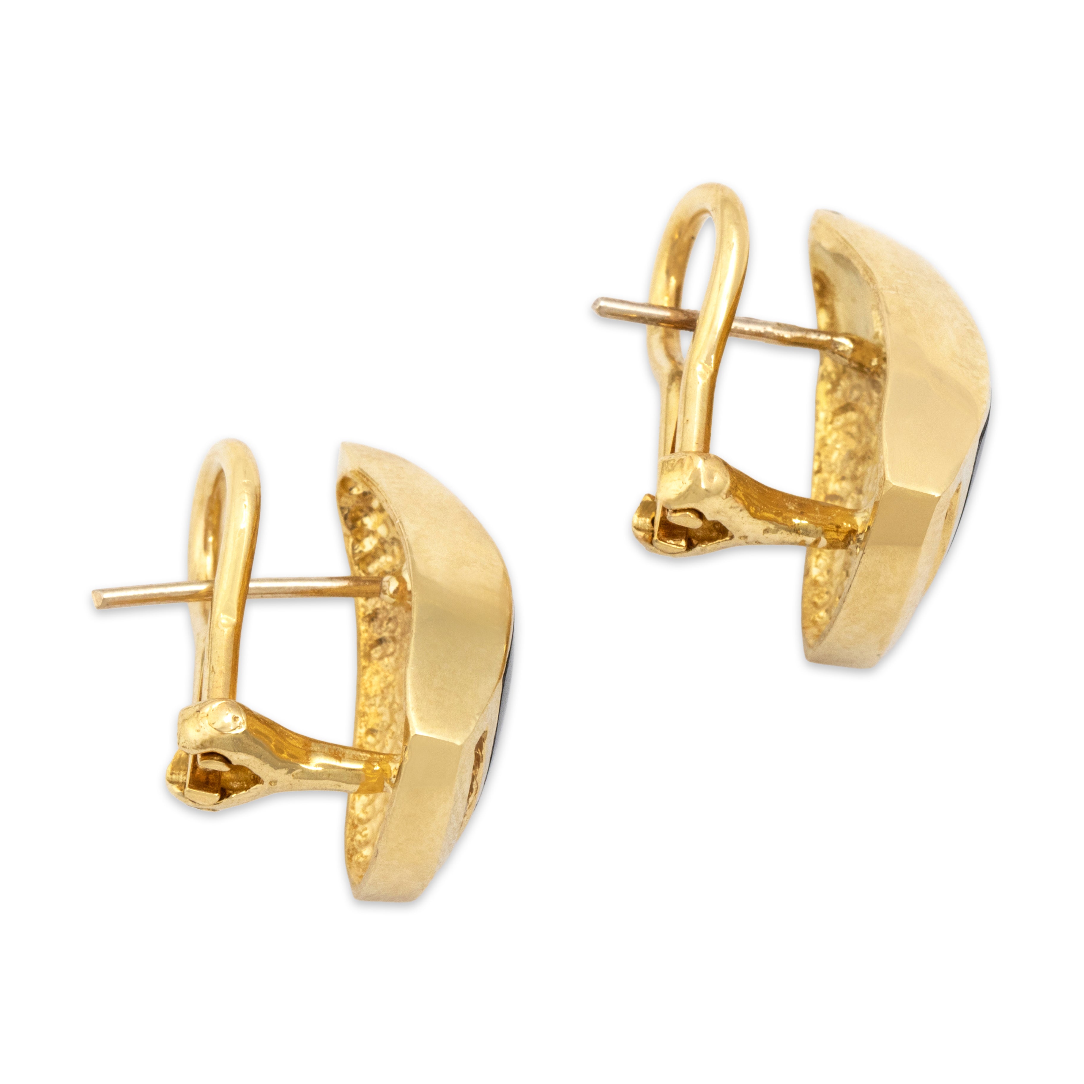 Vintage 14k Yellow Gold Diamond Onyx Bold Triangles Stud Earrings - Side view