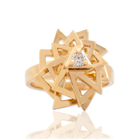 Vintage 14k Yellow Gold Diamond Triangle Starburst Spinning Ring 6.00
