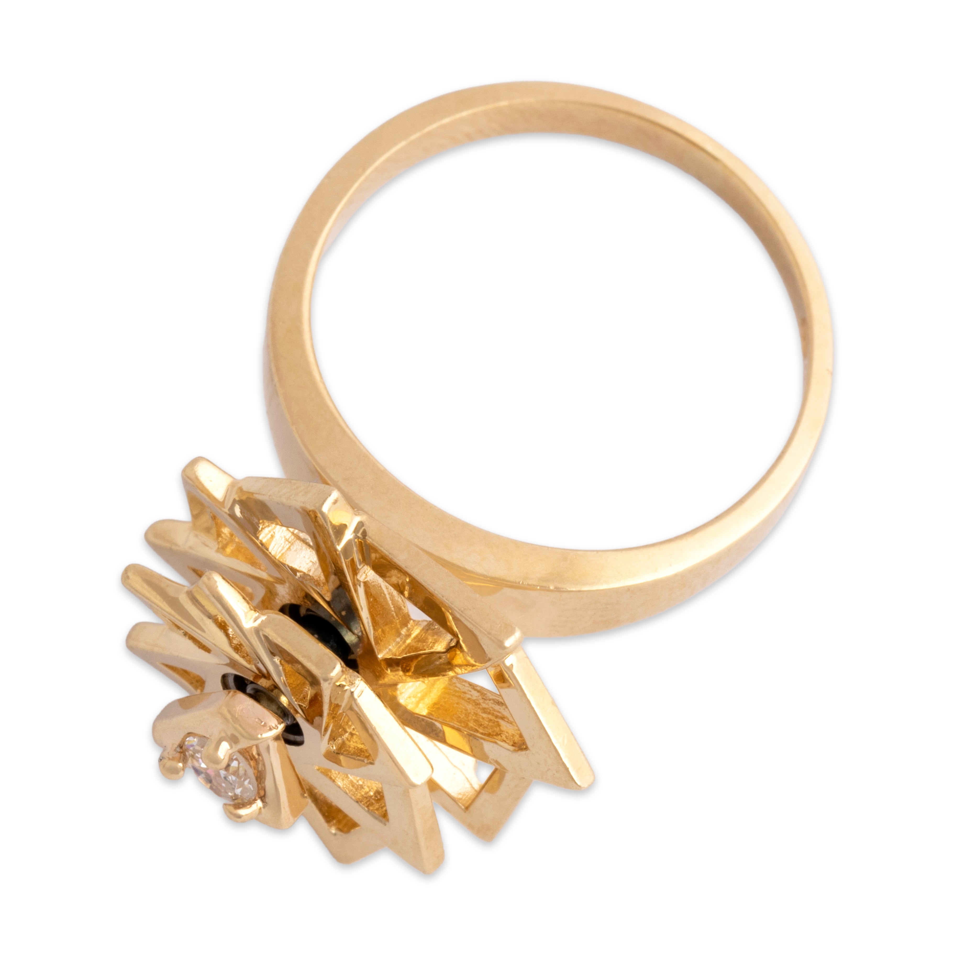 Vintage 14k Yellow Gold Diamond Articulating Triangle Starburst Motion Ring - Overall view
