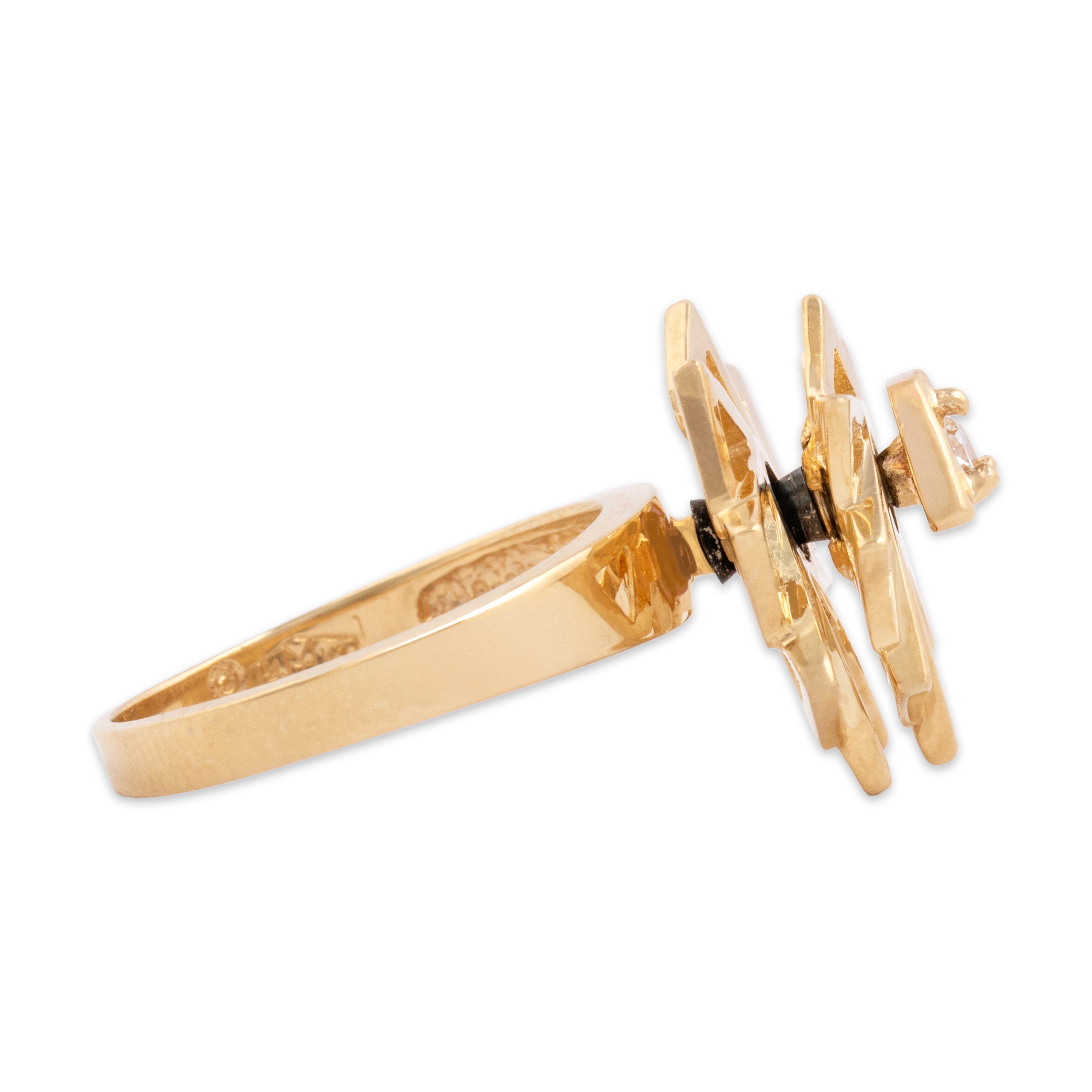 Vintage 14k Yellow Gold Diamond Articulating Triangle Starburst Motion Ring - Side view