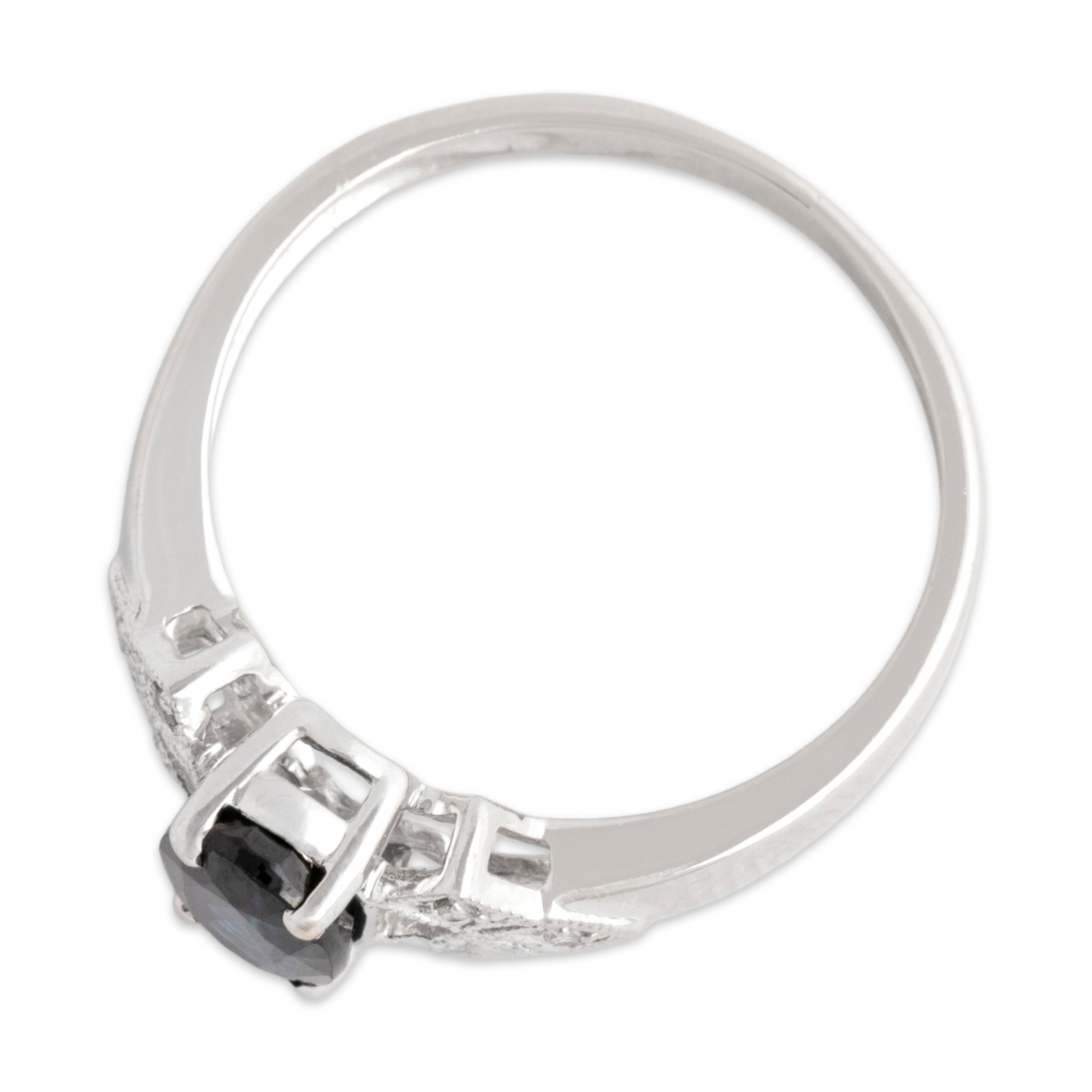 Vintage 14k White Gold .99ct Blue Sapphire Diamond Elegant Directional Ring 5.75