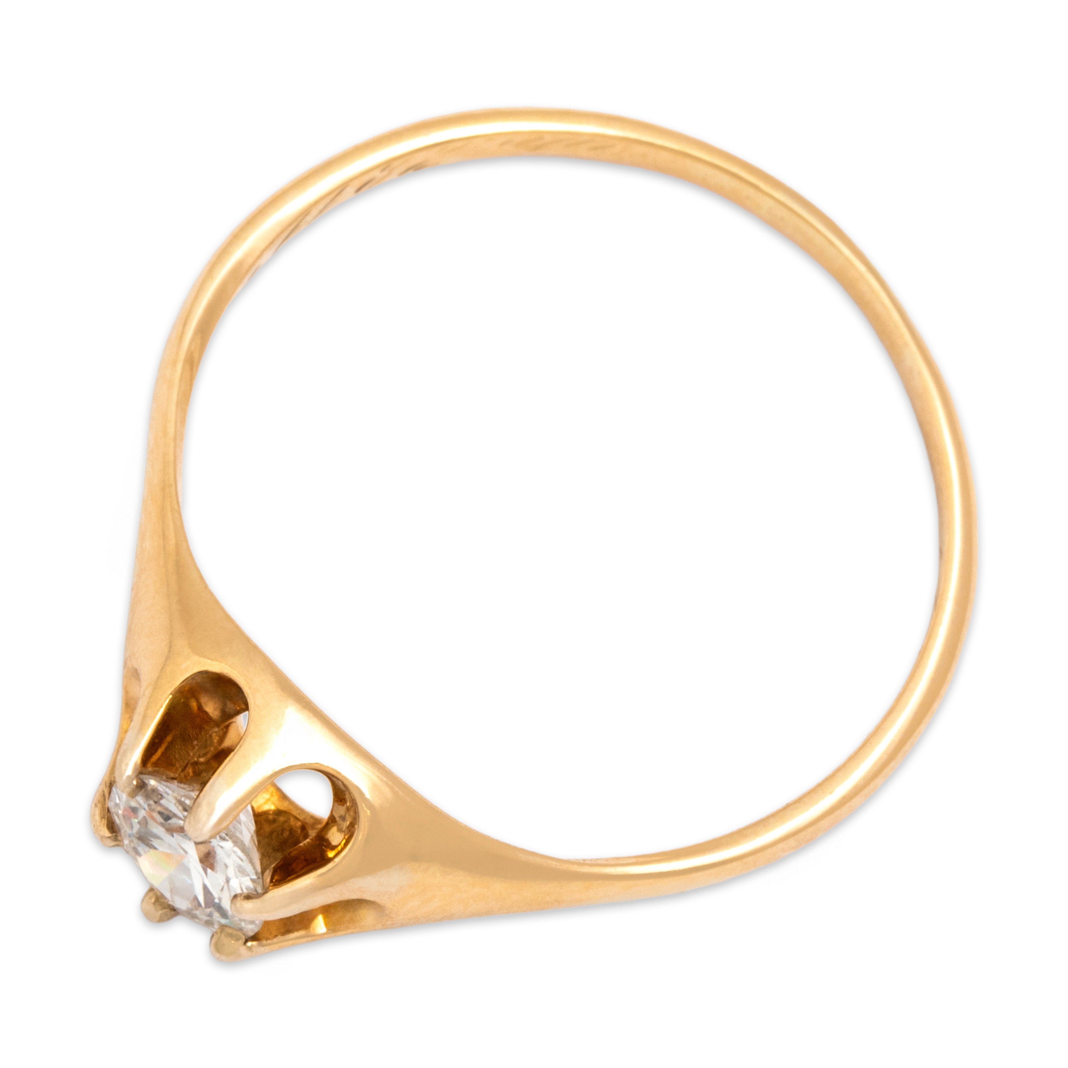 Antique 14k Yellow Gold Old European Cut Diamond Buttercup-Set Stunning Solitaire Ring - Overall view