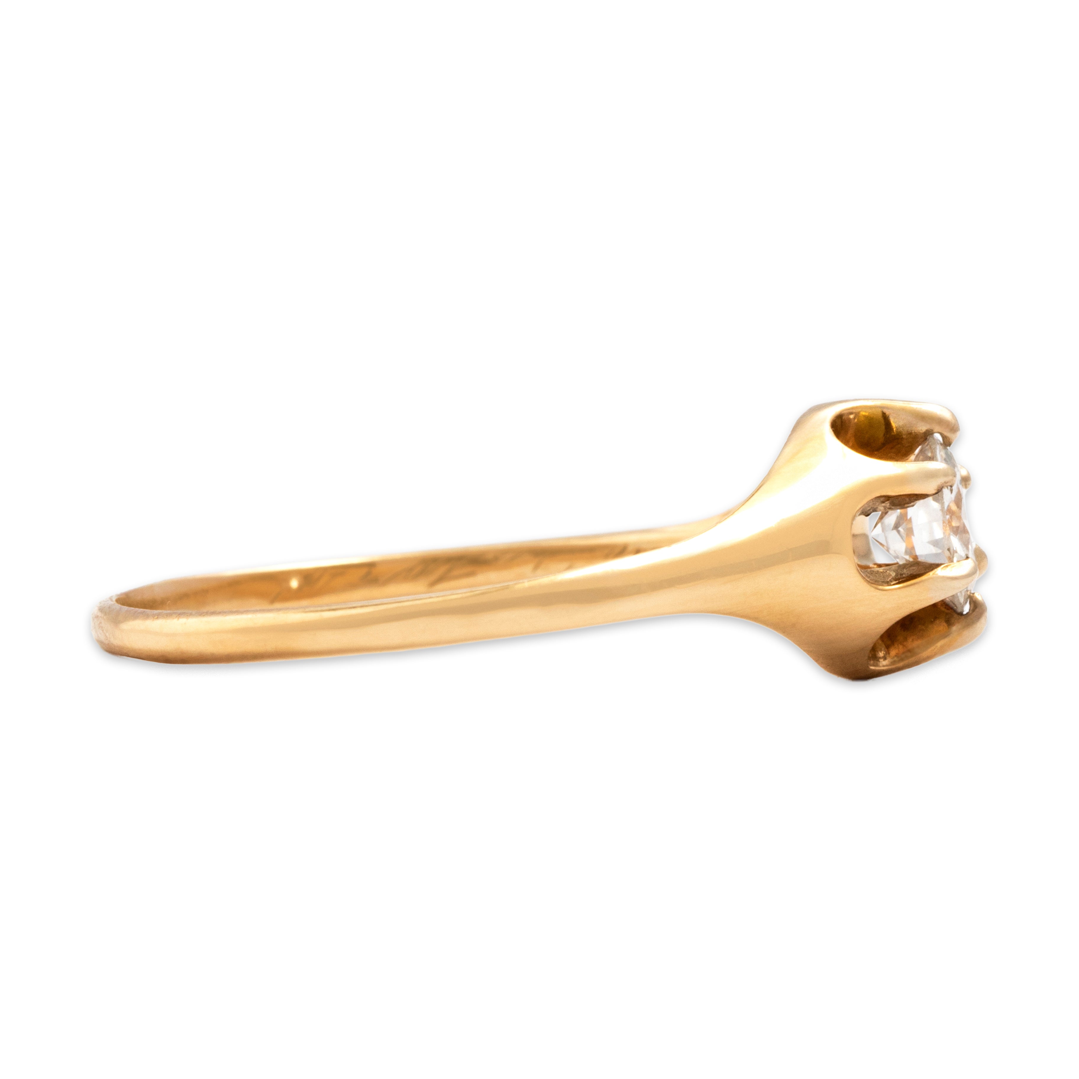 Antique 14k Yellow Gold Old European Cut Diamond Buttercup-Set Stunning Solitaire Ring - Side view