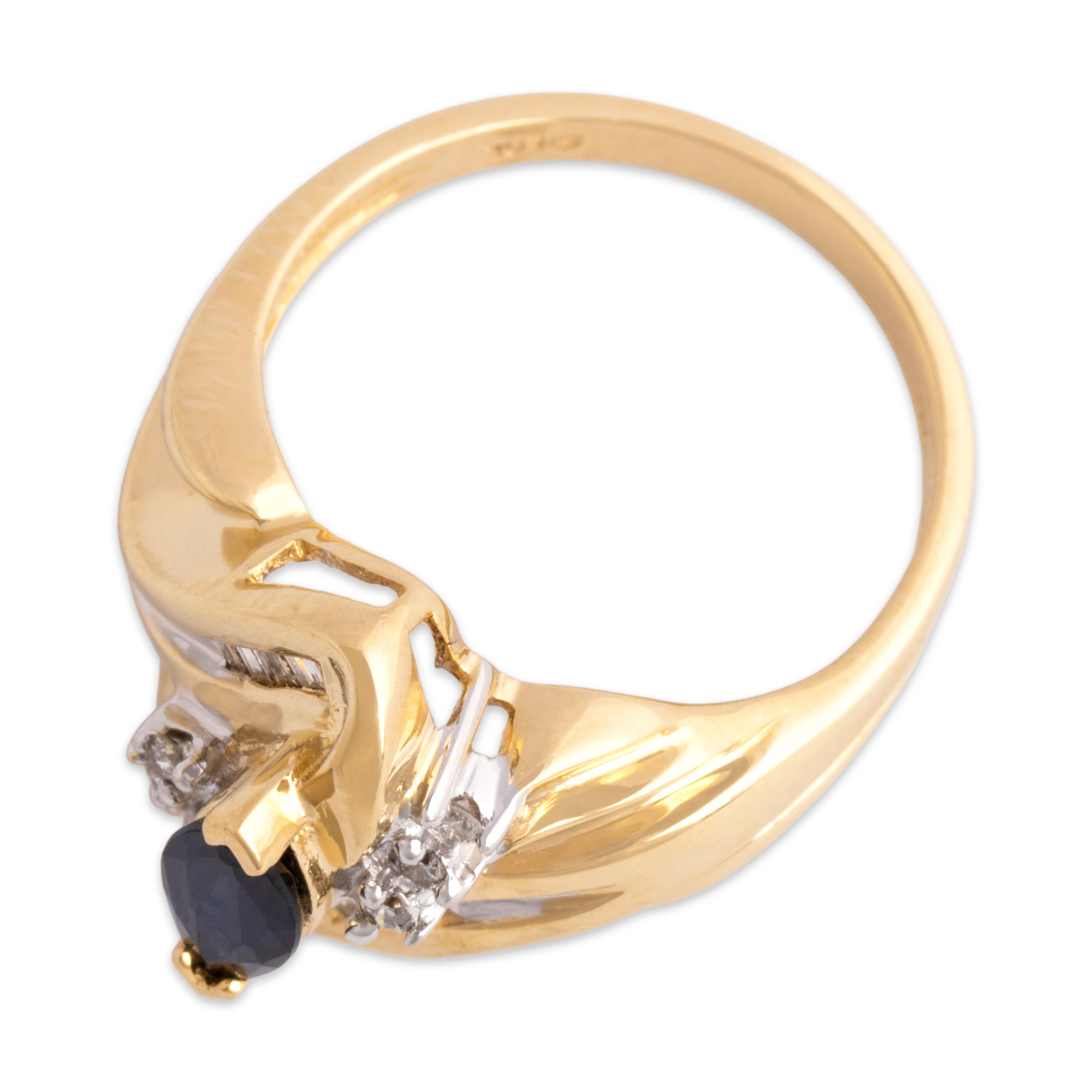 Vintage 14k Yellow Gold .51ct Blue Sapphire Diamond Sparkling Dimensional Setting Ring - Overall view