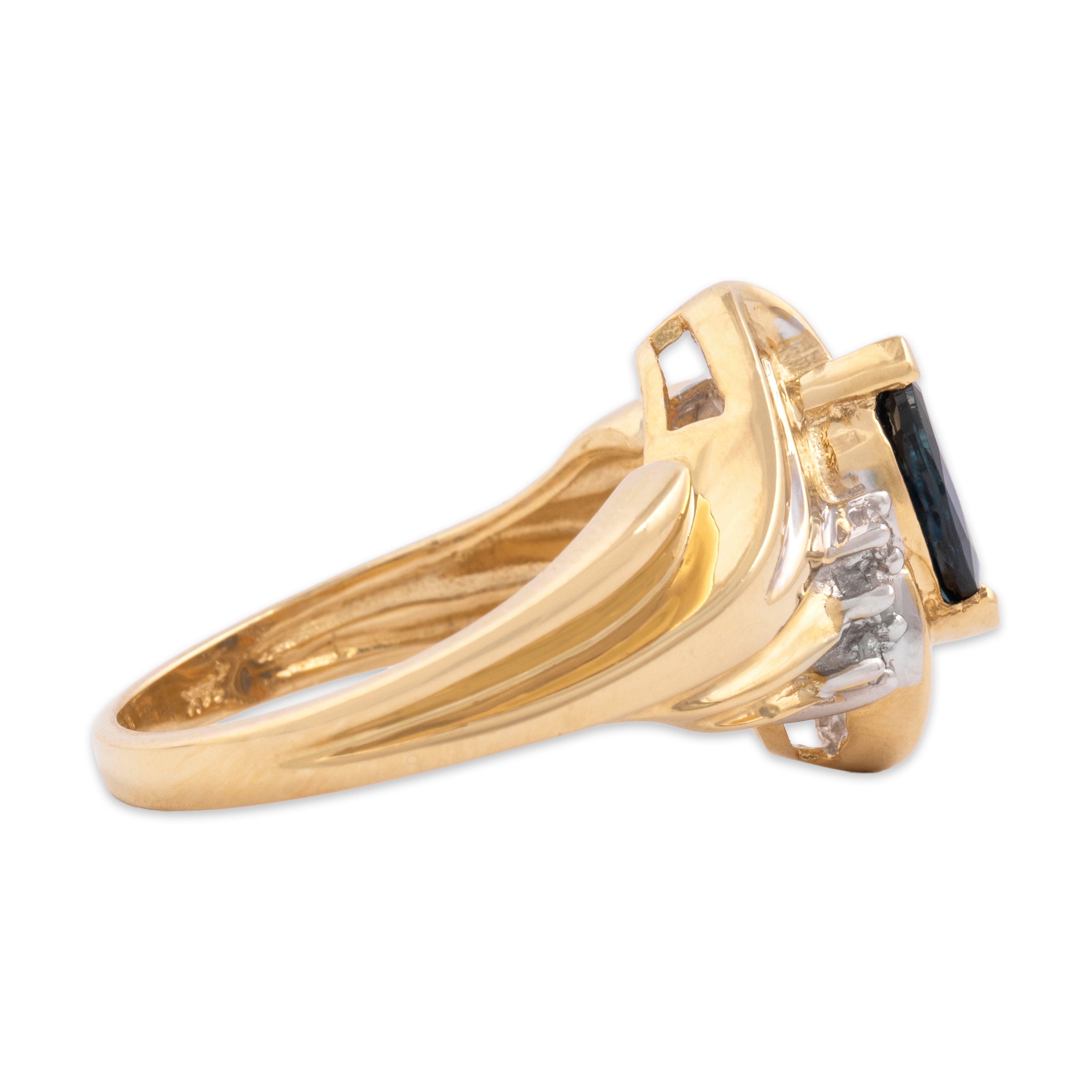 Vintage 14k Yellow Gold .51ct Blue Sapphire Diamond Sparkling Dimensional Setting Ring - Side view