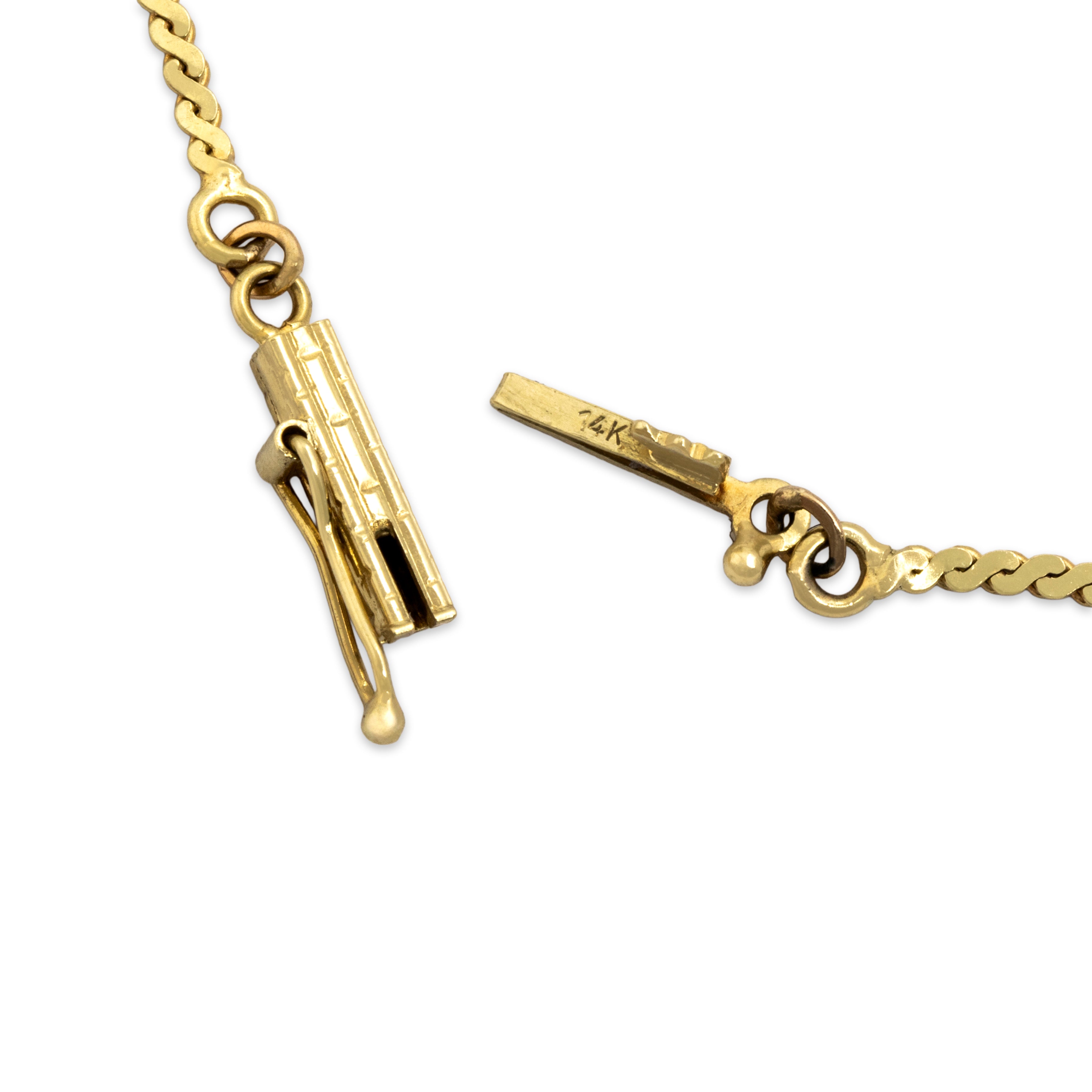 Vintage 14k Yellow & White Gold Diamond Edgy V-Shape Necklace - clasp view
