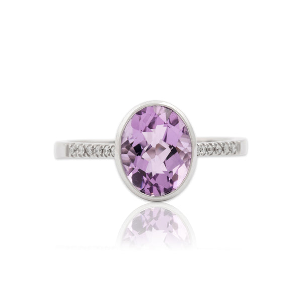 Vintage 14k White Gold 1.72ct Amethyst Diamond Lovely Checkerboard Oval Ring 6.50