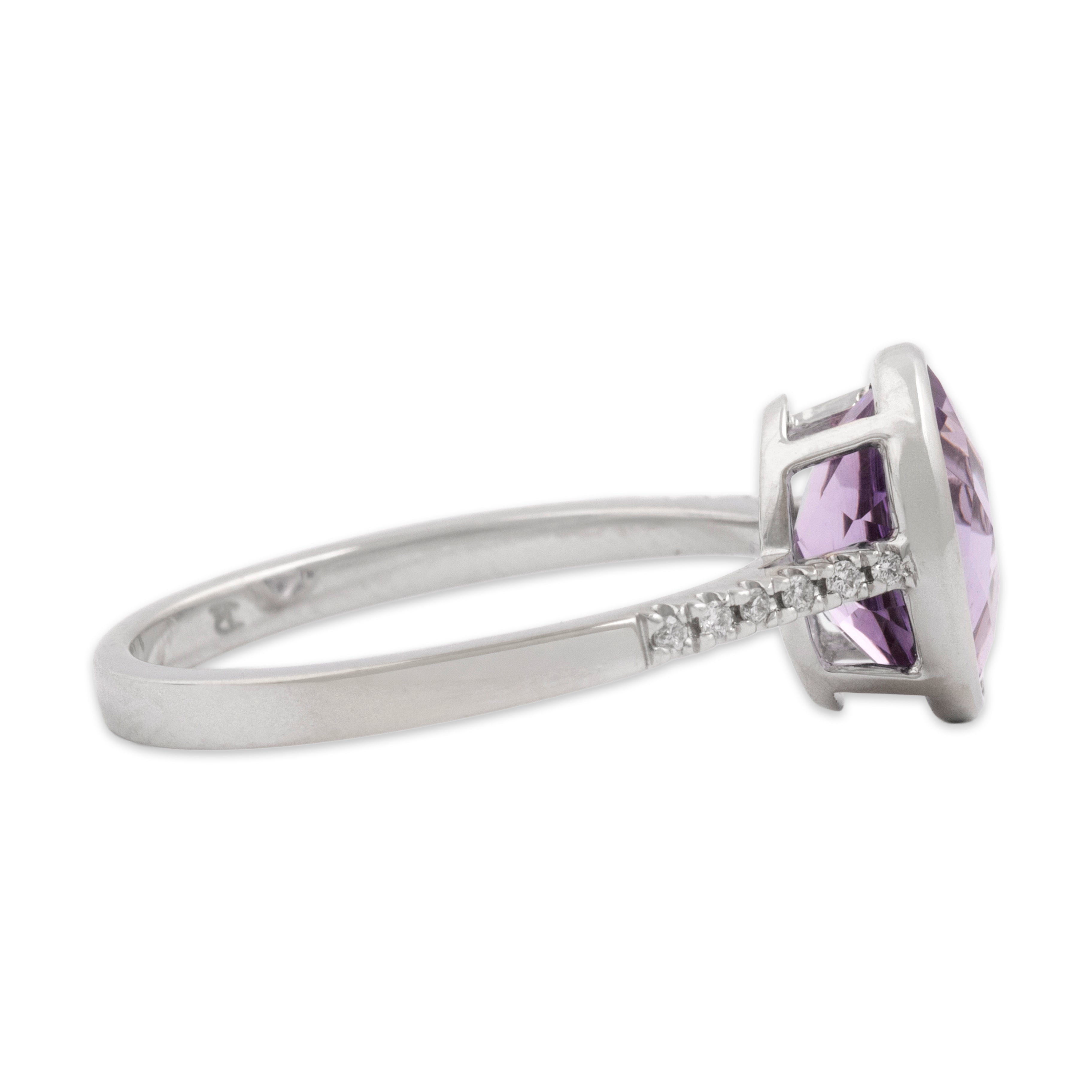 Vintage 14k White Gold Amethyst Diamond Romantic Checkerboard Oval Ring - Side view