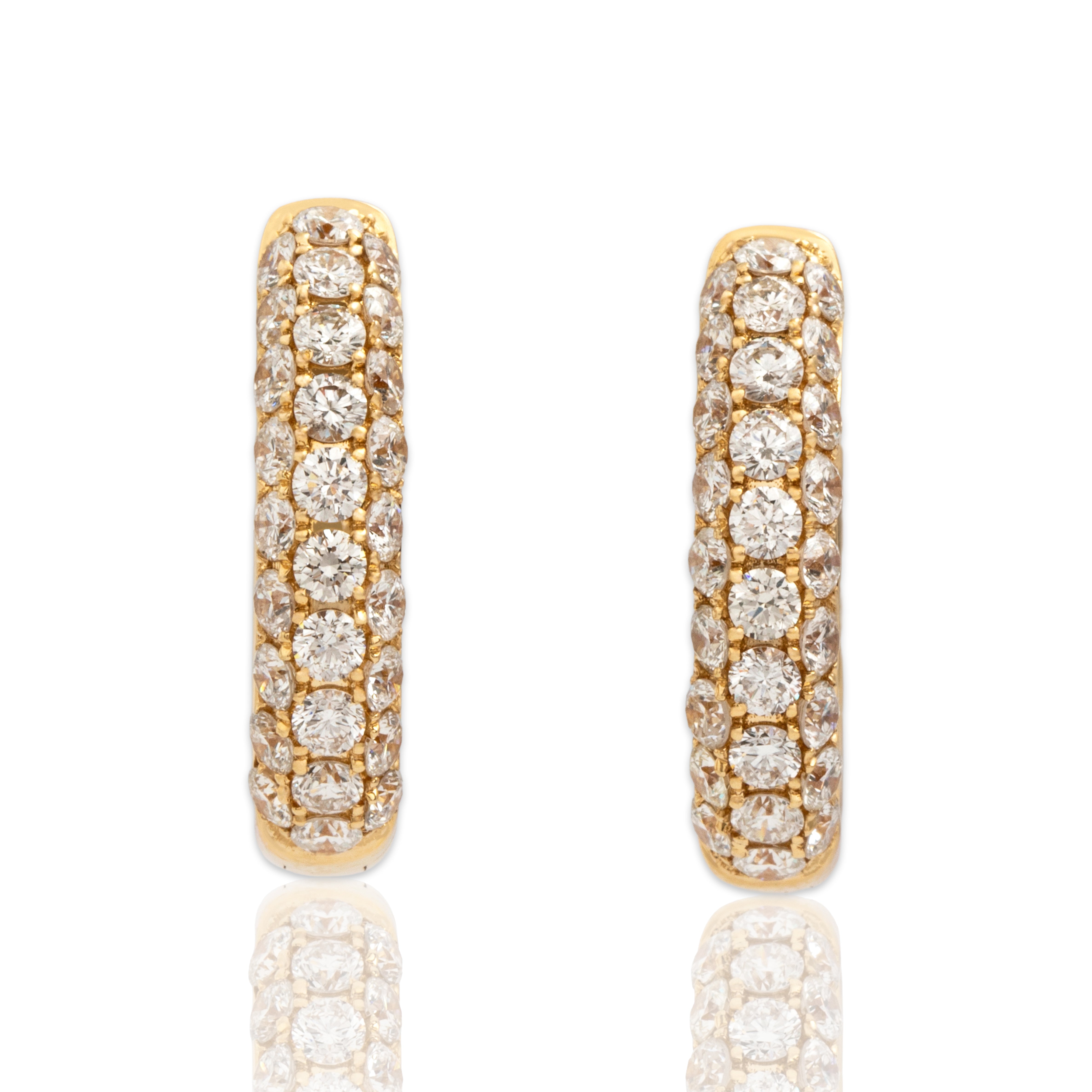 Estate 14k Yellow Gold Diamond Adorned Oval Hoop Earrings - Close-up view