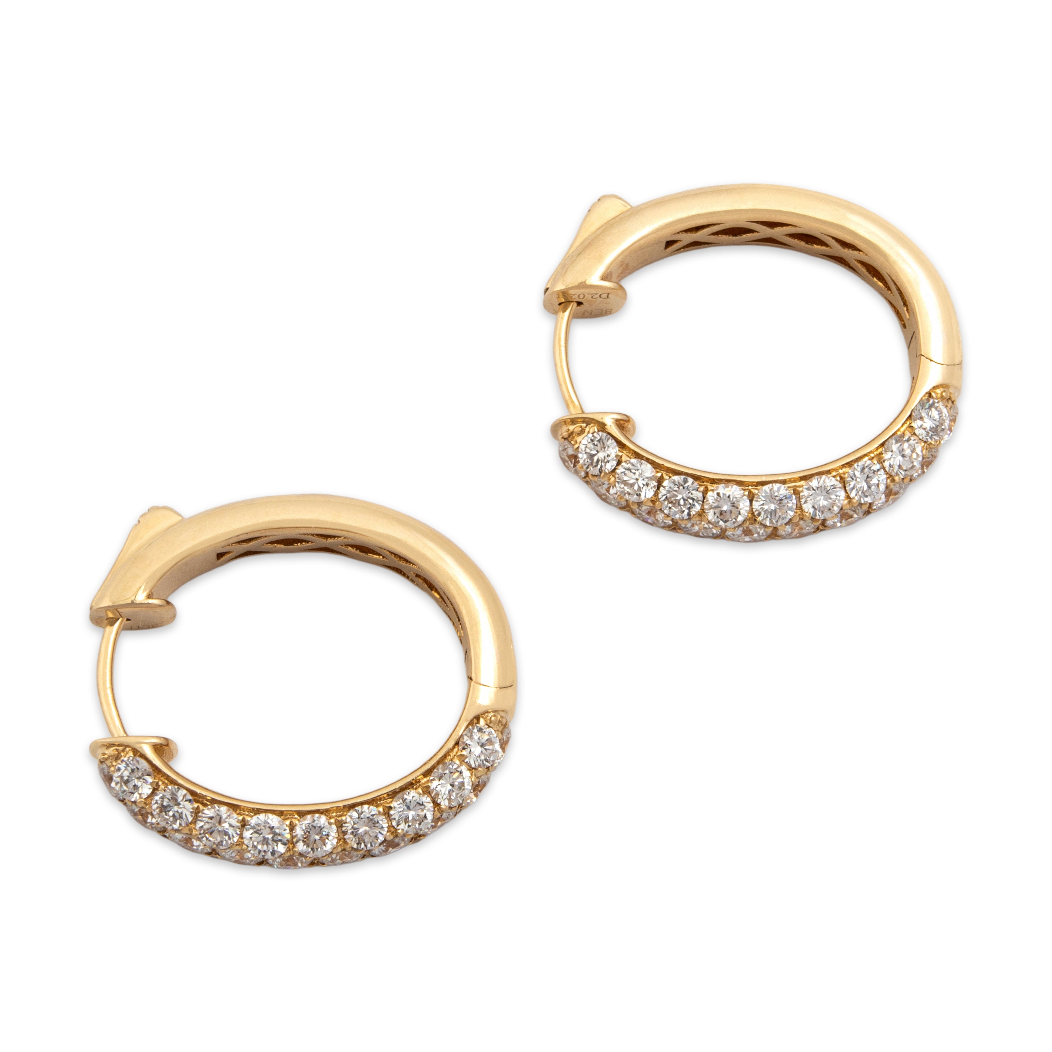Estate 14k Yellow Gold Diamond Adorned Oval Hoop Earrings - detail view #1