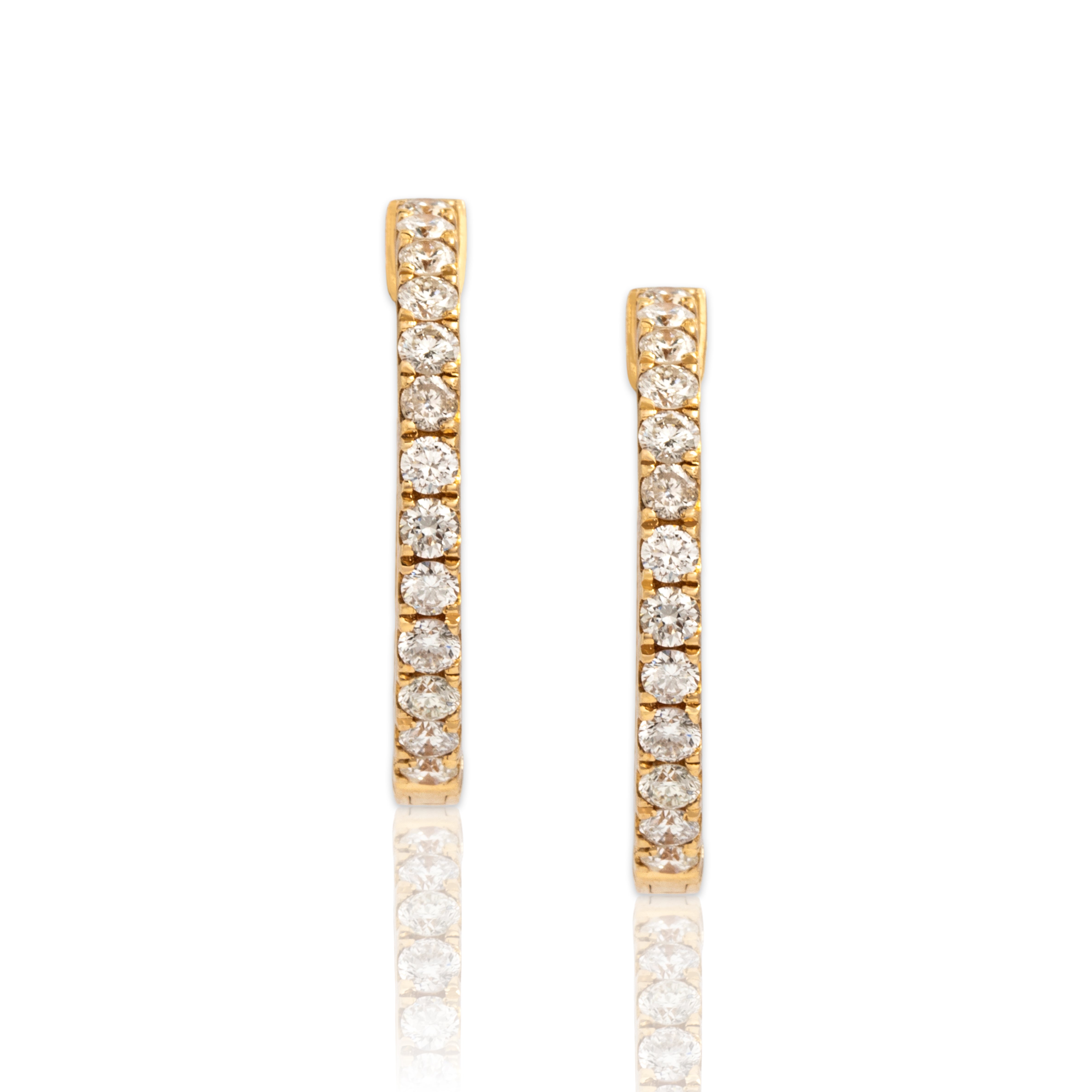 Estate 14k Yellow Gold 1.11cttw Diamond Chic Channel Set Sparkle Hoop Earrings - Close-up view