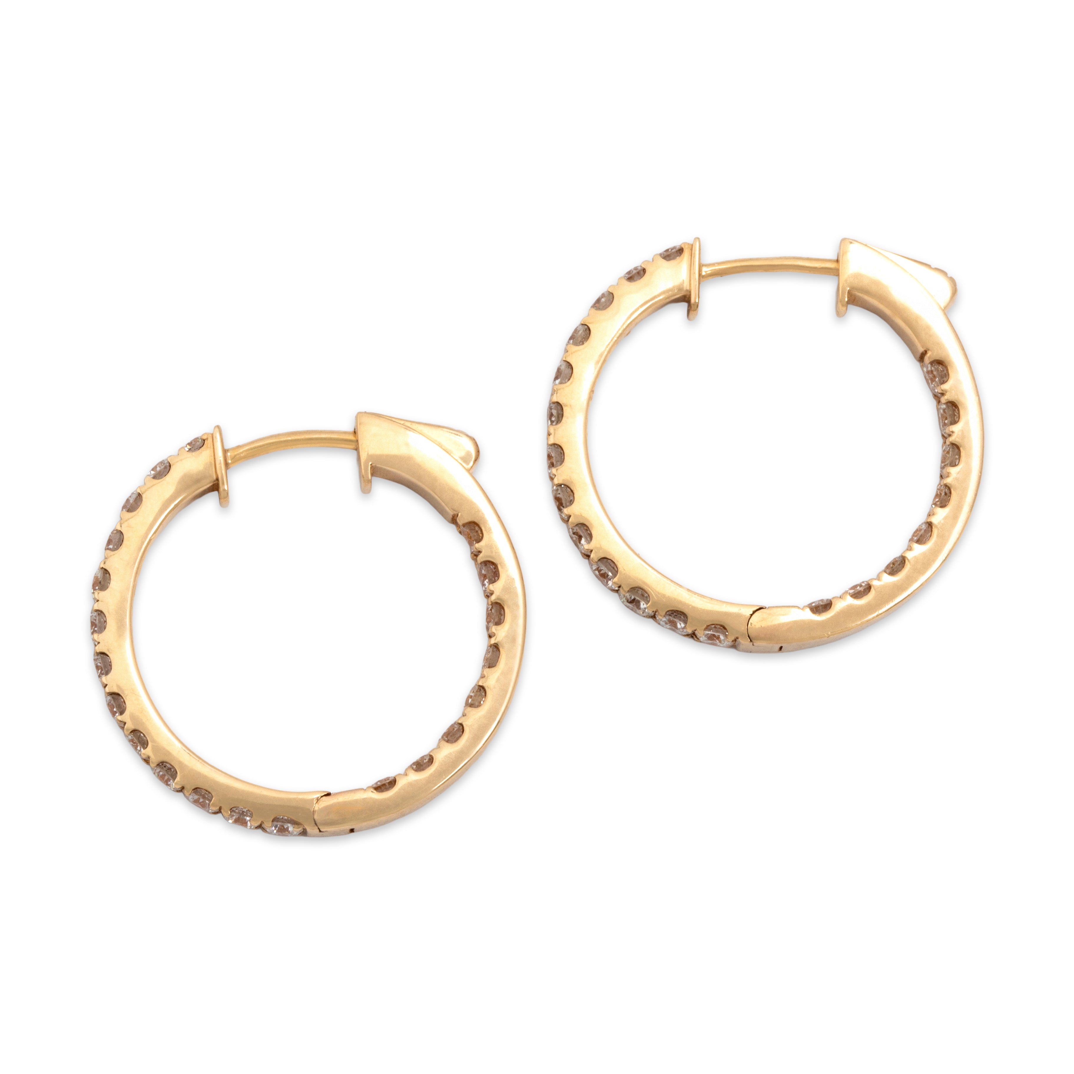 Estate 14k Yellow Gold 1.11cttw Diamond Chic Channel Set Sparkle Hoop Earrings - Side view